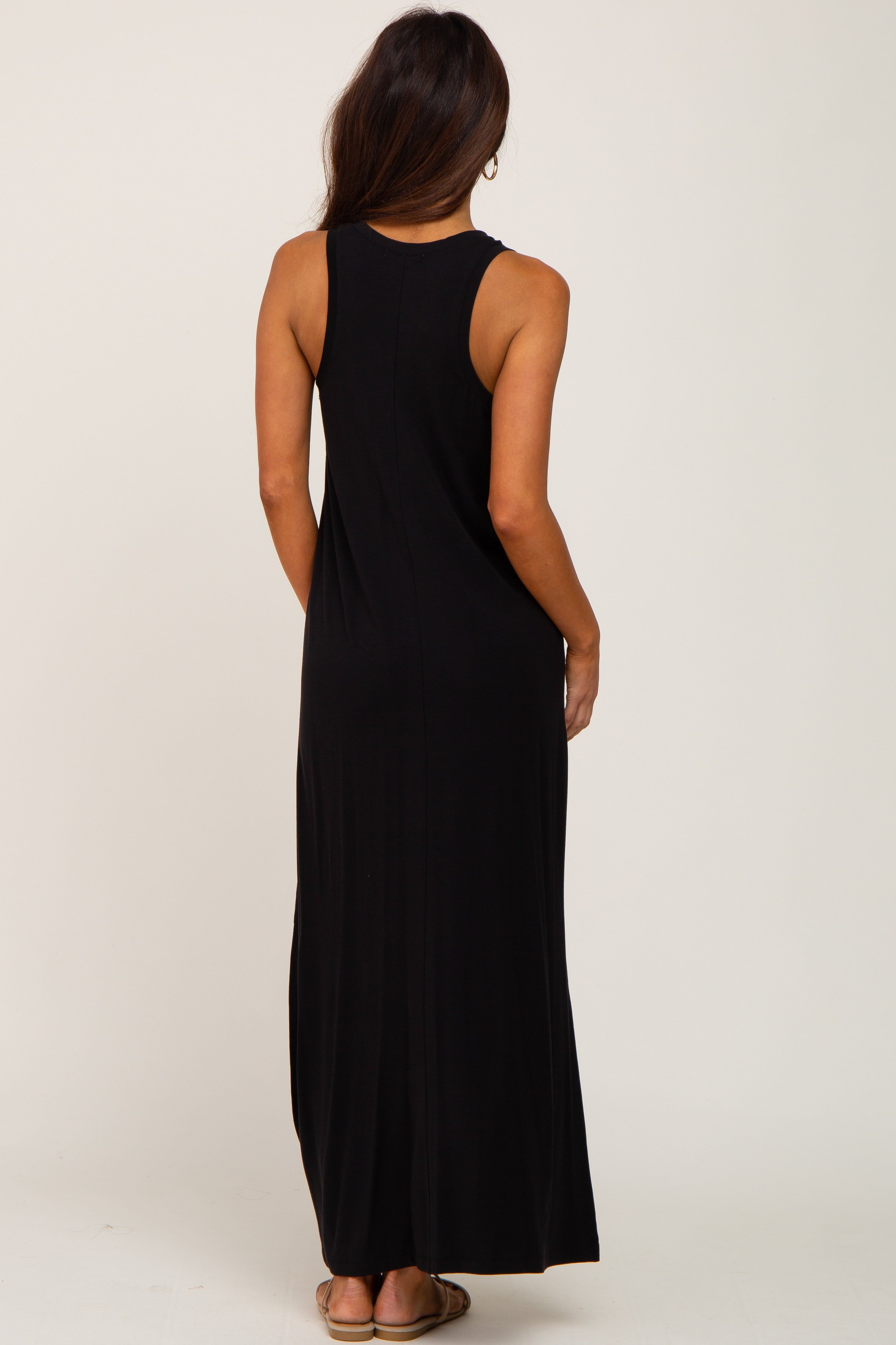 Black V-Neck Side Slit Sleeveless Midi Dress sold by Pinkblush product image thumbnail 3