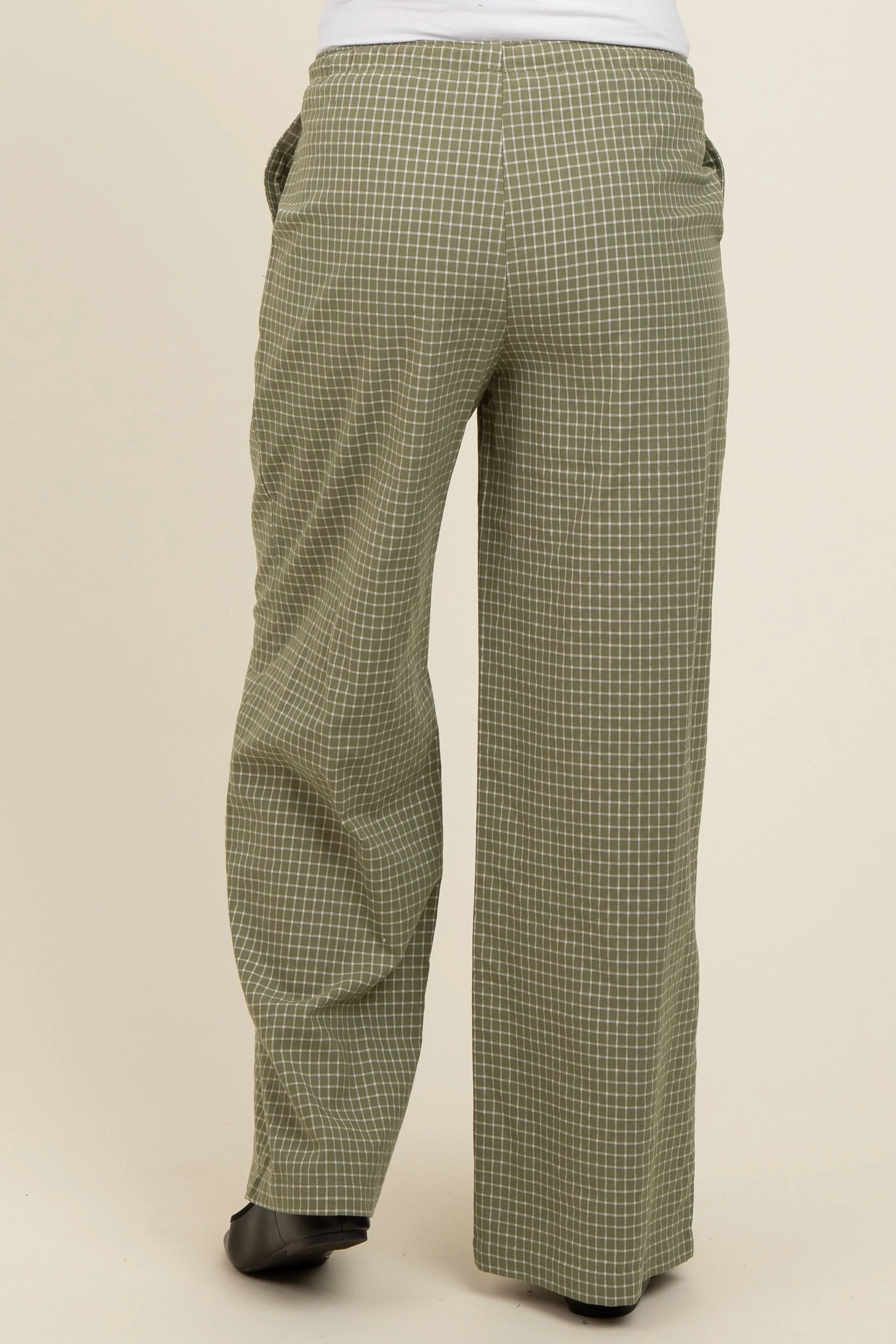 Olive Drawstring Checker Plaid Maternity Pants sold by Pinkblush product image thumbnail 5