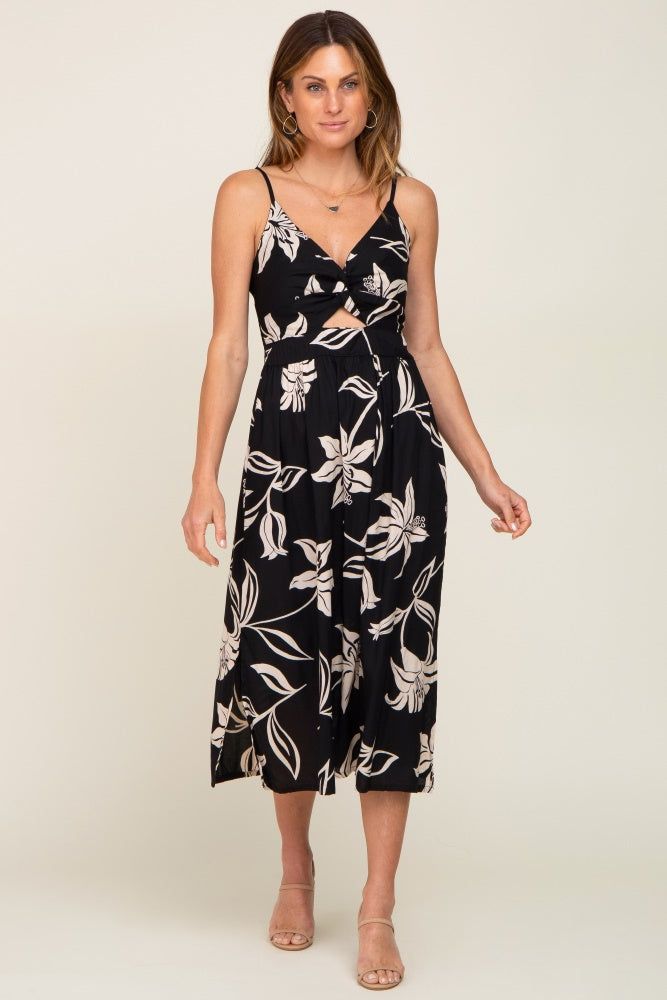 Black Floral Front Twist Midi Dress sold by Pinkblush product image thumbnail 4