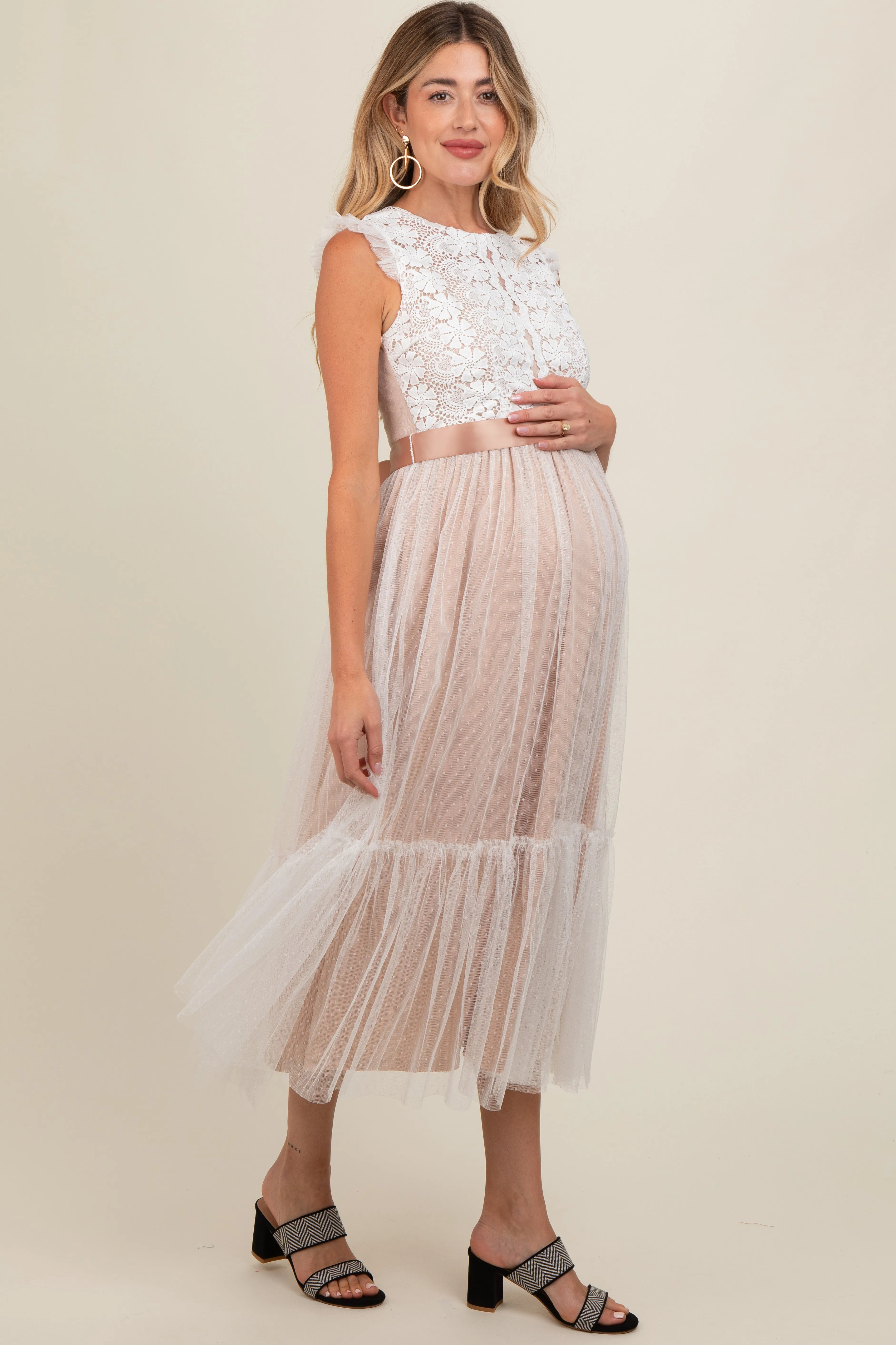 White Lace Contrast Tulle Maternity Maxi Dress sold by Pinkblush product image thumbnail 3
