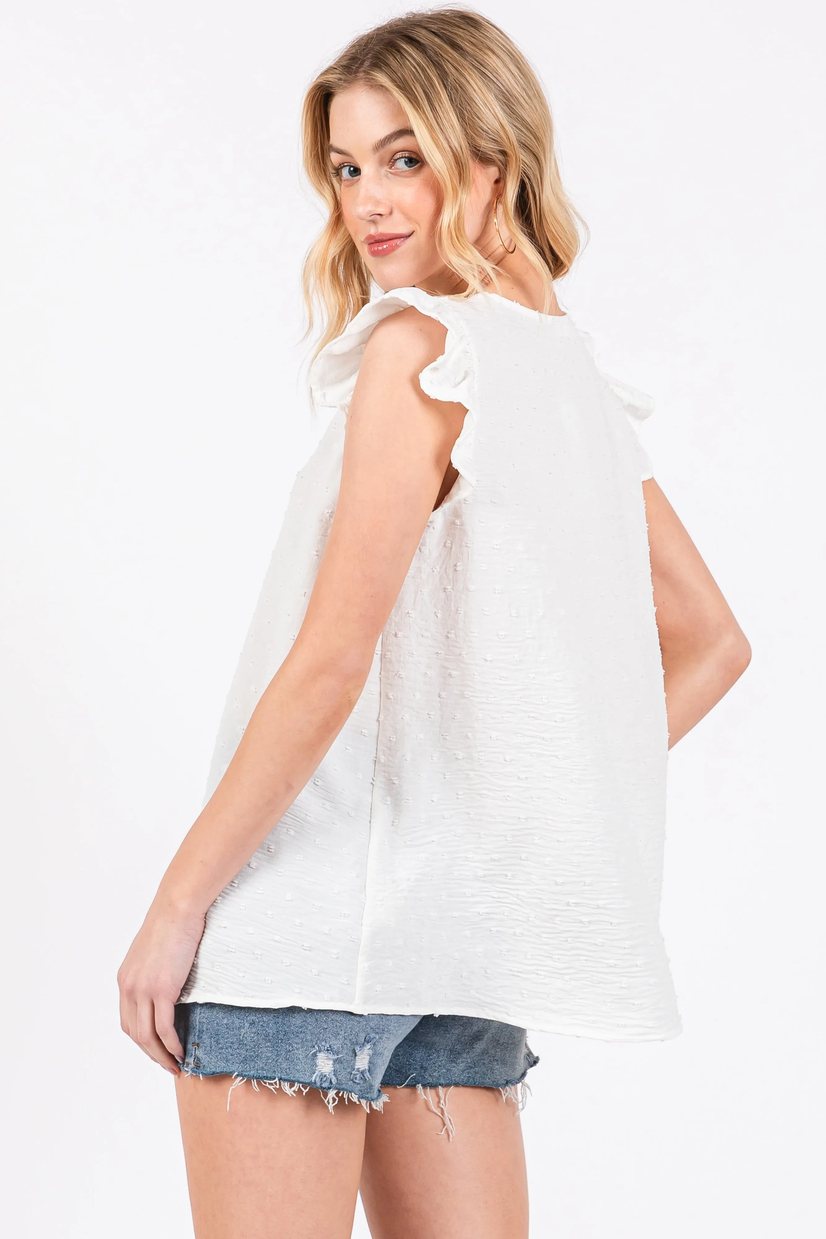 White Swiss Dot Flutter Sleeve V-Neck Top sold by Pinkblush product image thumbnail 3
