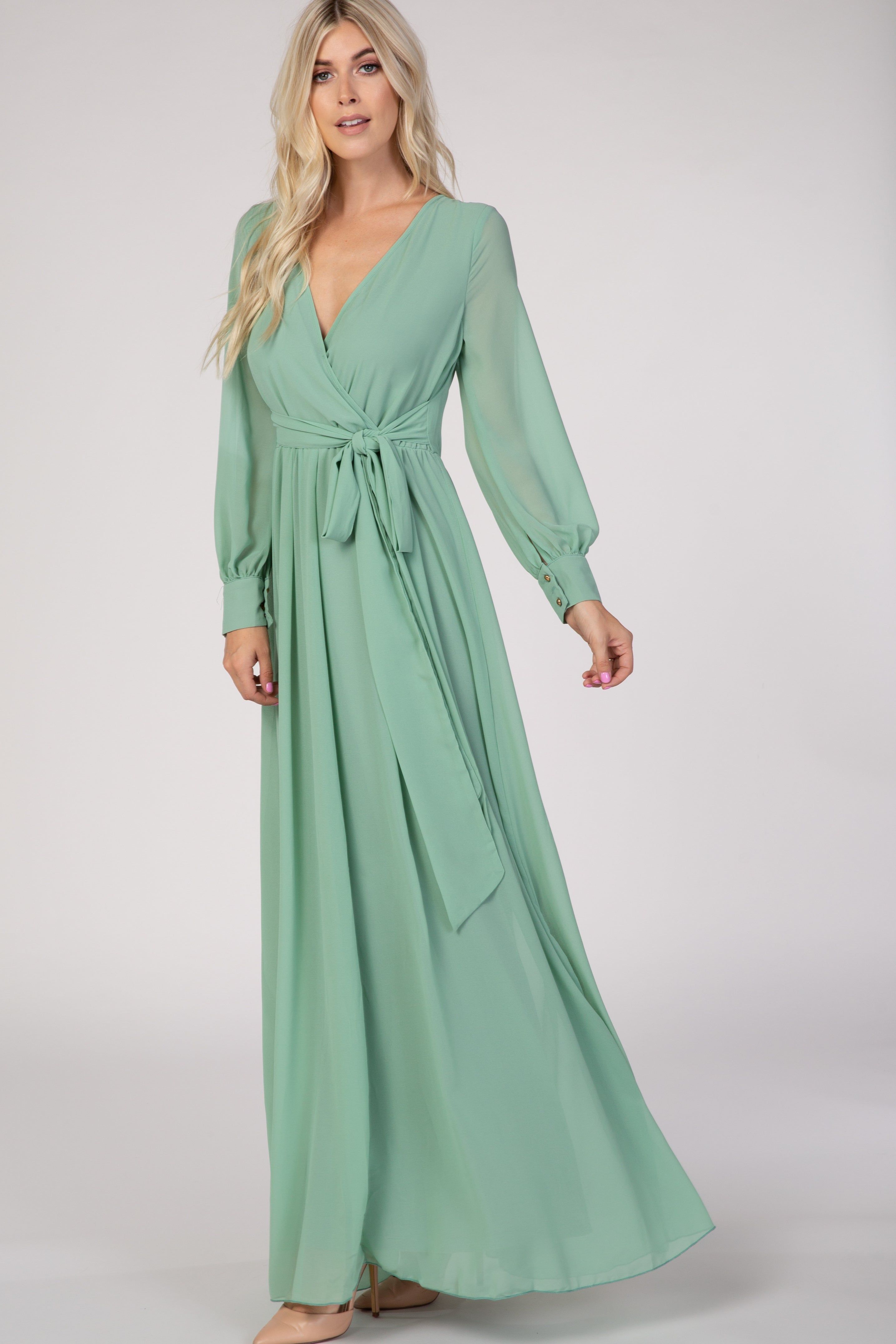 Mint Green Chiffon Maxi Dress sold by Pinkblush product image thumbnail 2