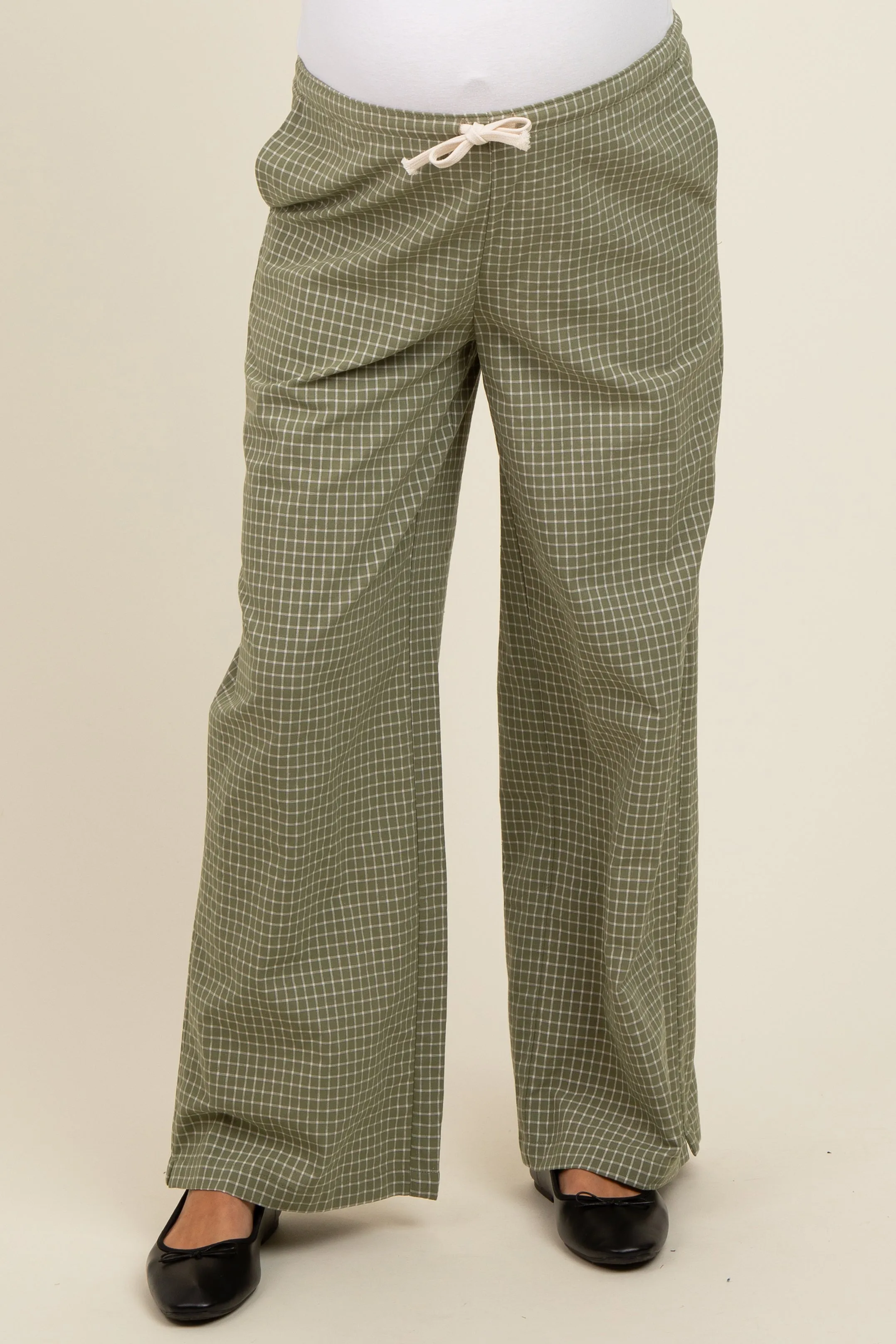 Olive Drawstring Checker Plaid Maternity Pants sold by Pinkblush product image thumbnail 3