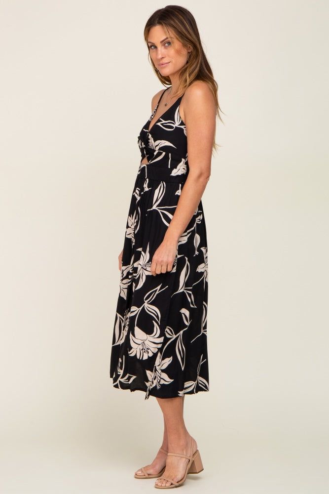 Black Floral Front Twist Midi Dress sold by Pinkblush product image thumbnail 2