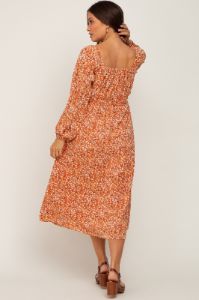 Rust Floral Front Tie Maternity Midi Dress sold by Pinkblush