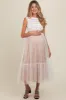 White Lace Contrast Tulle Maternity Maxi Dress sold by Pinkblush