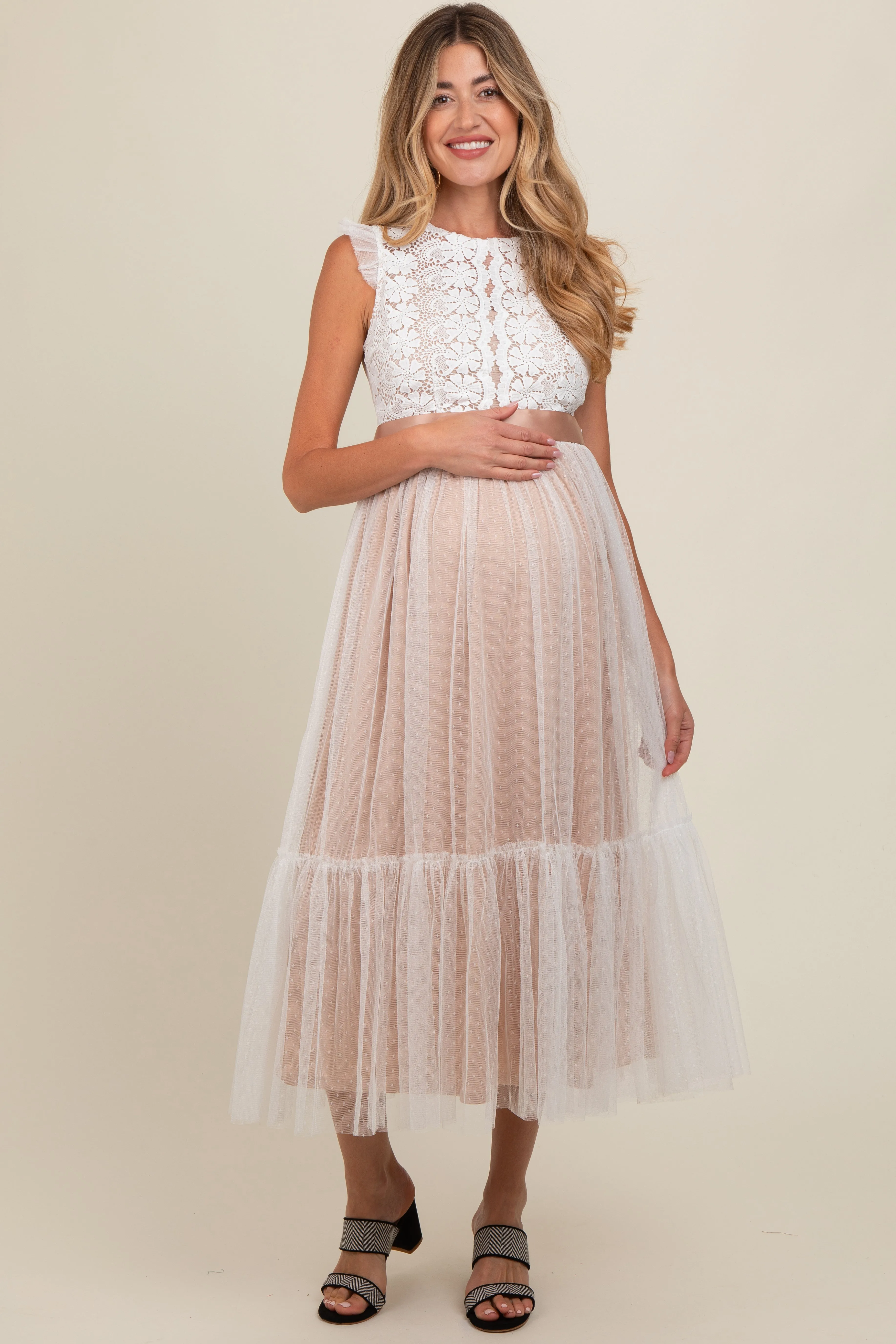 White Lace Contrast Tulle Maternity Maxi Dress sold by Pinkblush product image thumbnail 2