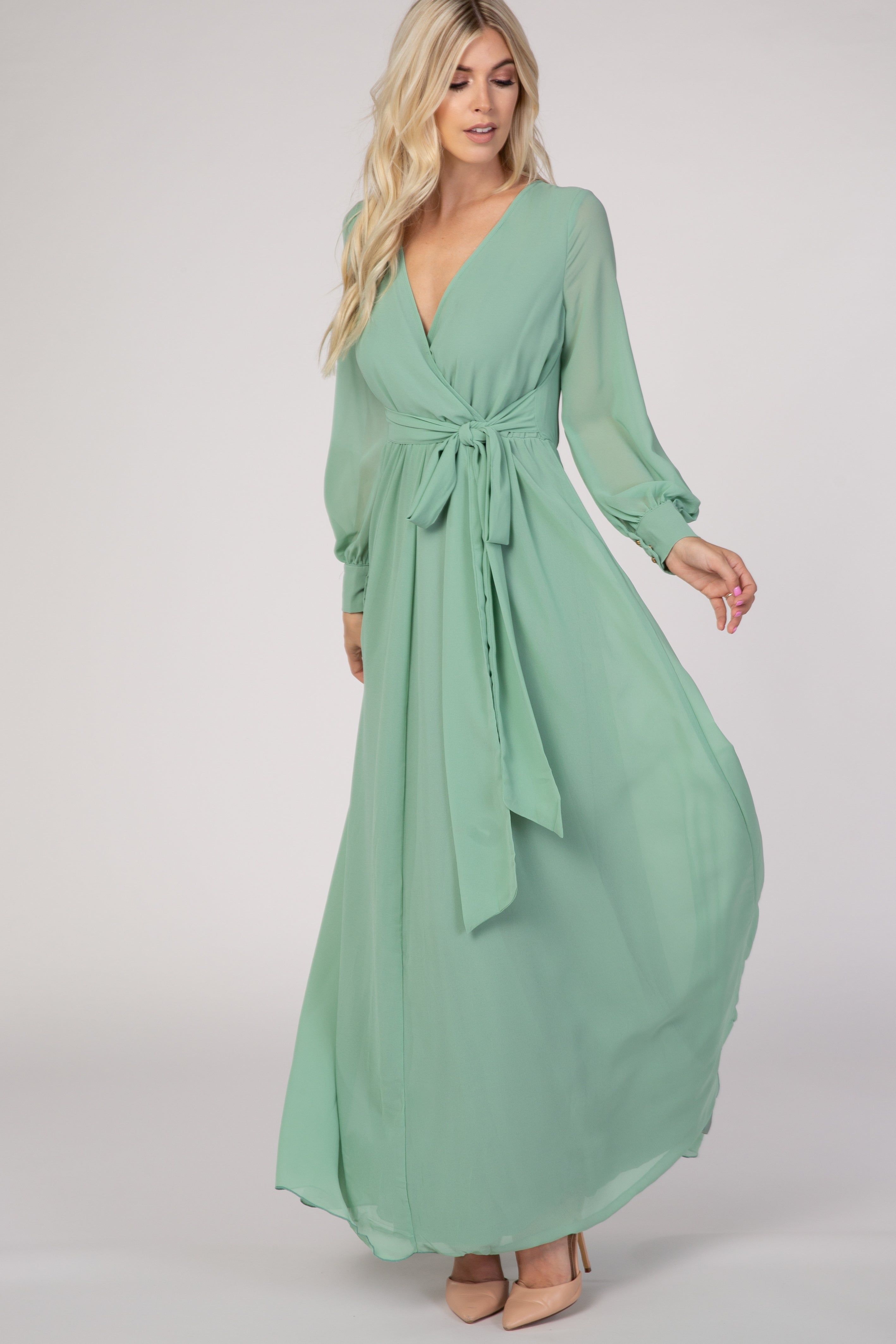 Mint Green Chiffon Maxi Dress sold by Pinkblush