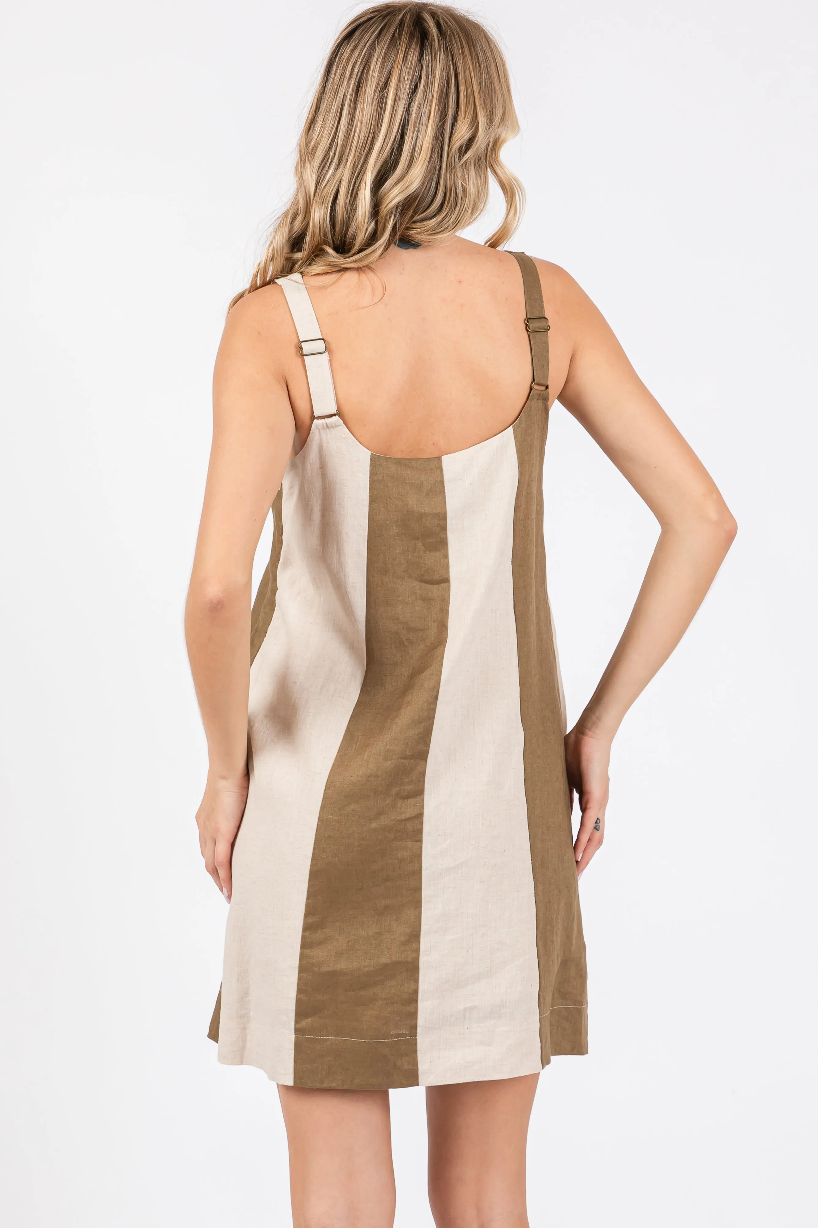 Olive Color Block Linen Sleeveless Dress sold by Pinkblush product image thumbnail 4