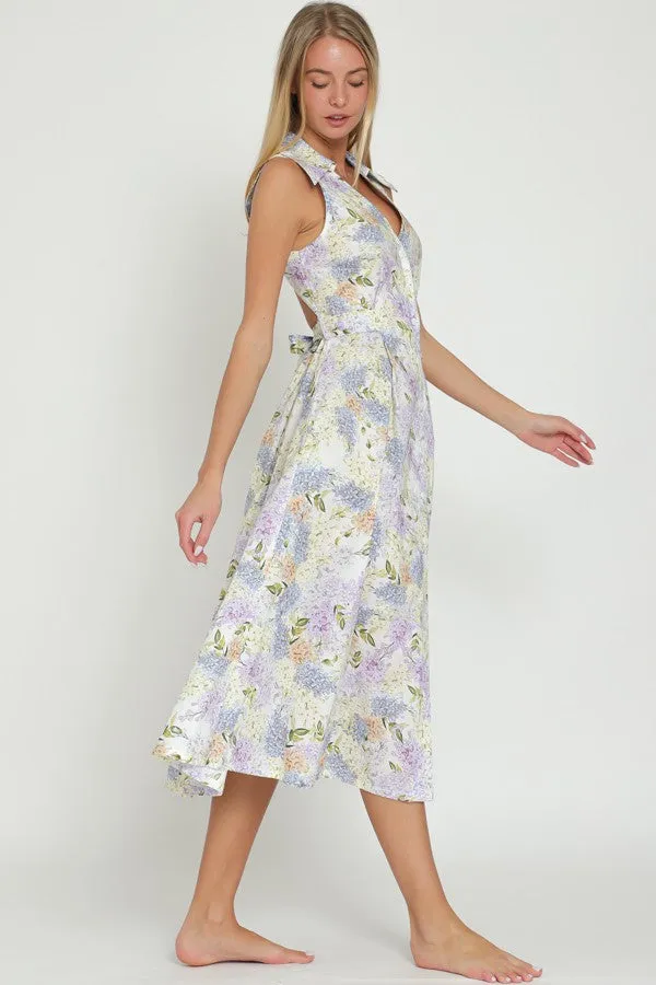 White Light Blue Sleeveless Collar & Button Down Tie Back Midi sold by Pinkblush product image thumbnail 3