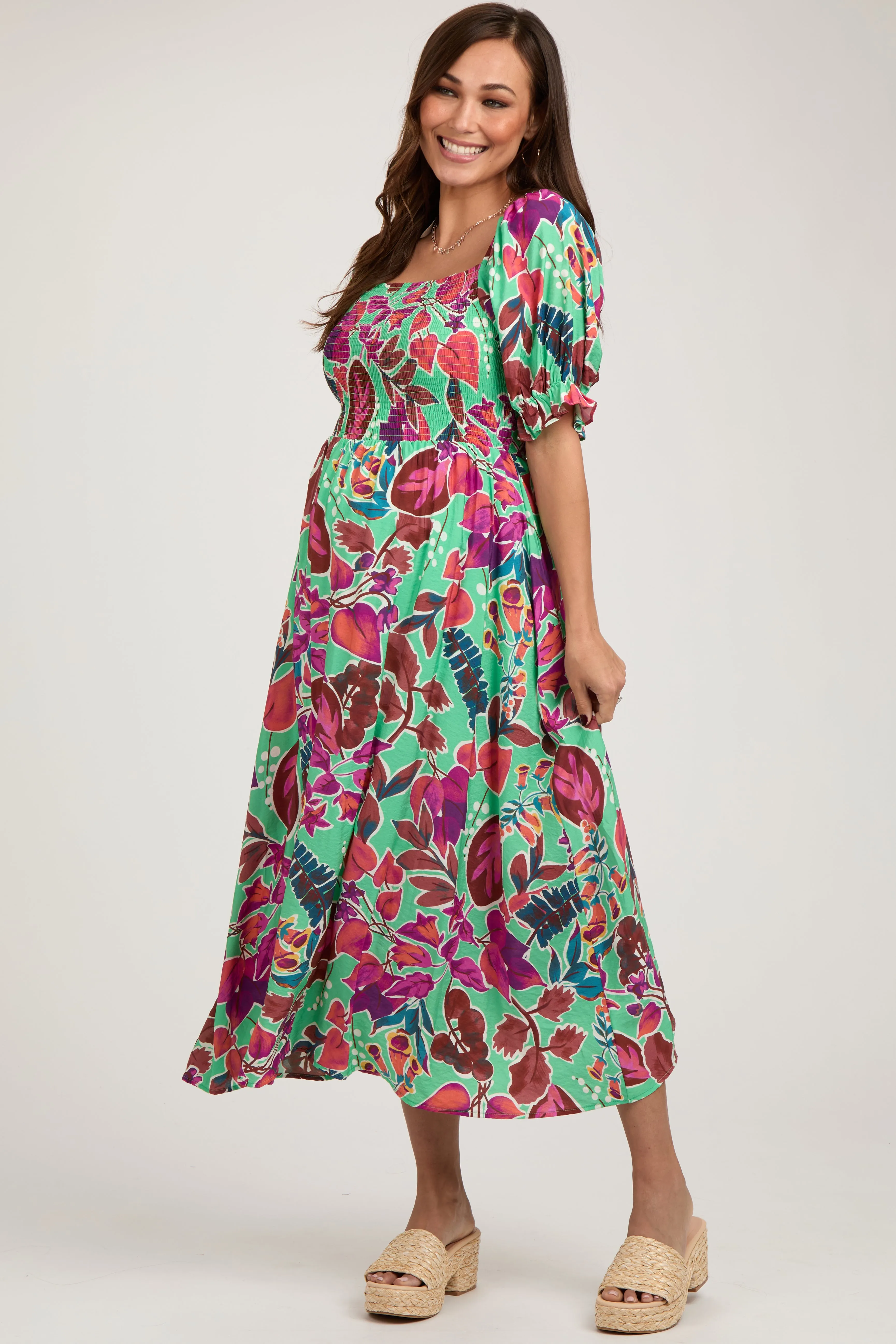 Mint Green Floral Puff Sleeve Maternity Maxi Dress sold by Pinkblush product image thumbnail 2