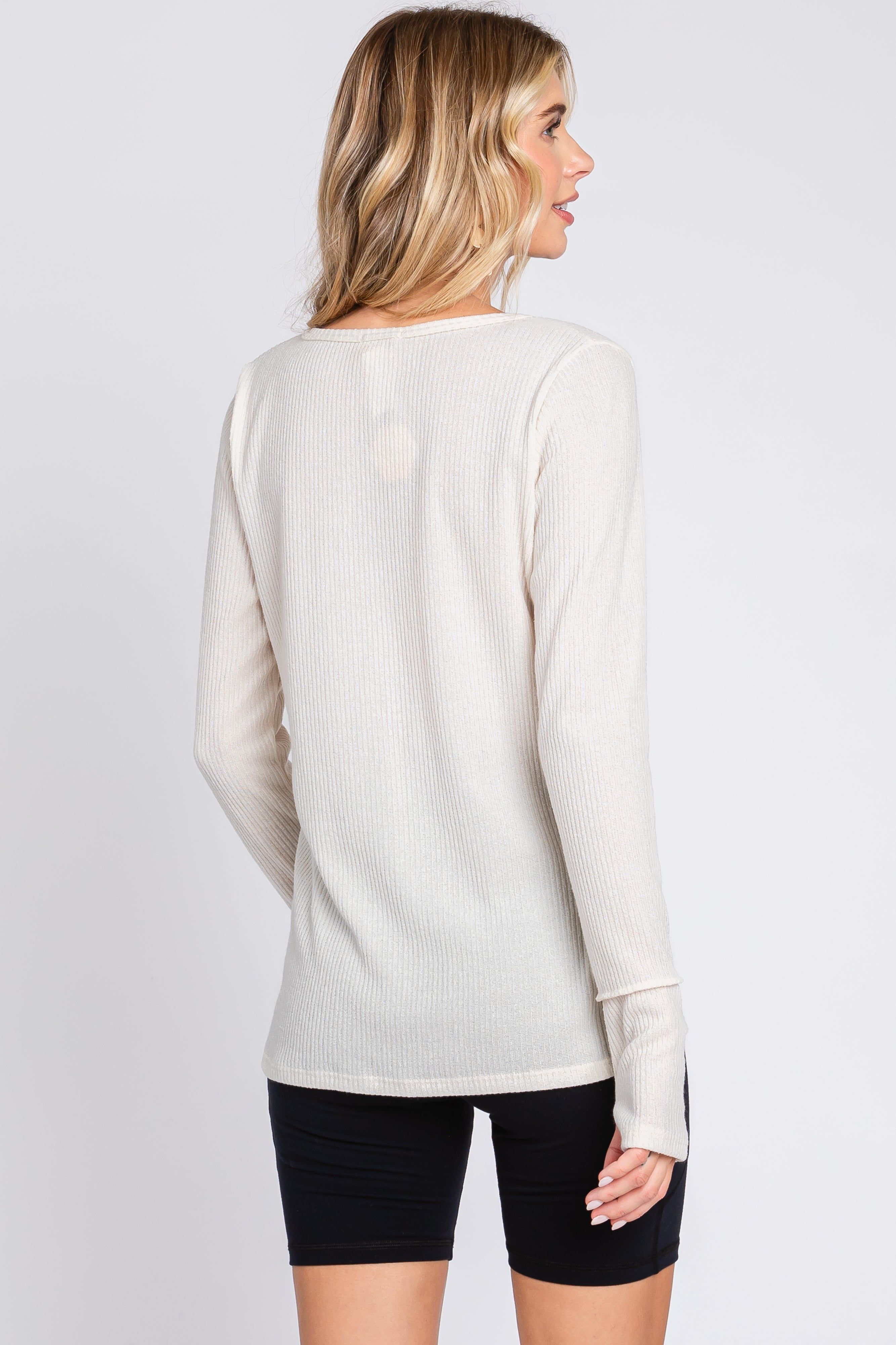 Cream Rib Knit Button Accent Long Sleeve Top sold by Pinkblush product image thumbnail 3