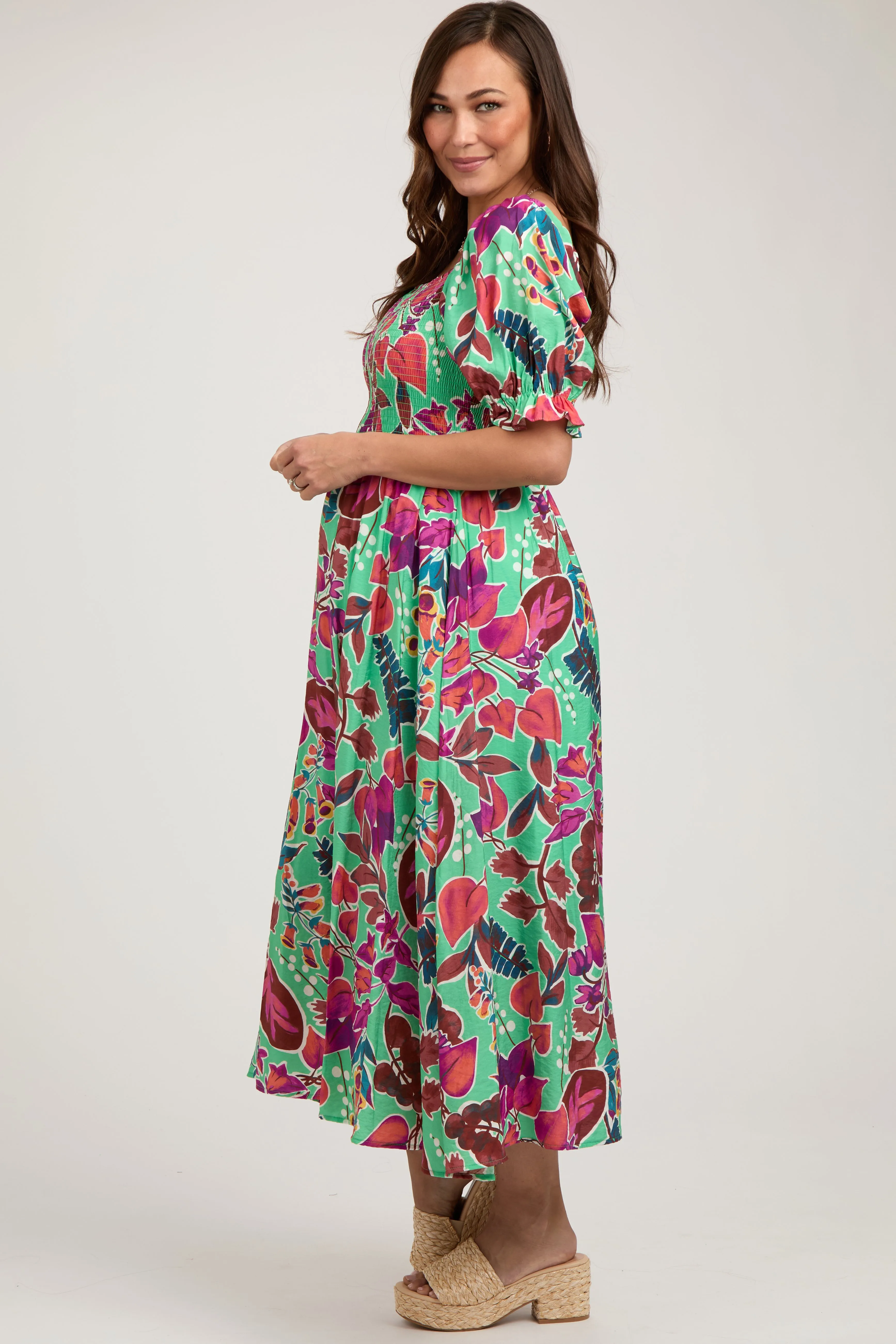 Mint Green Floral Puff Sleeve Maternity Maxi Dress sold by Pinkblush product image thumbnail 3