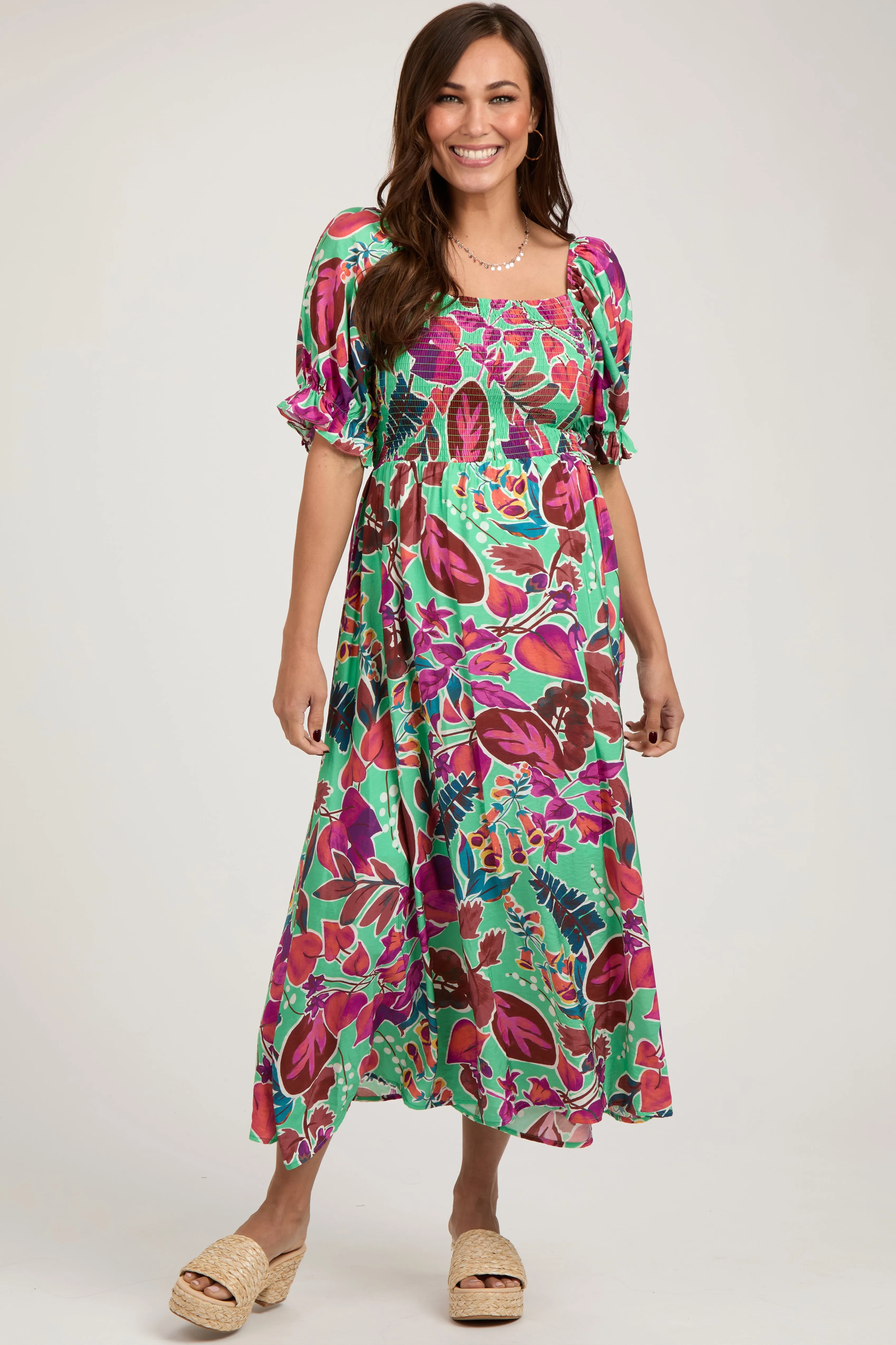Mint Green Floral Puff Sleeve Maternity Maxi Dress sold by Pinkblush