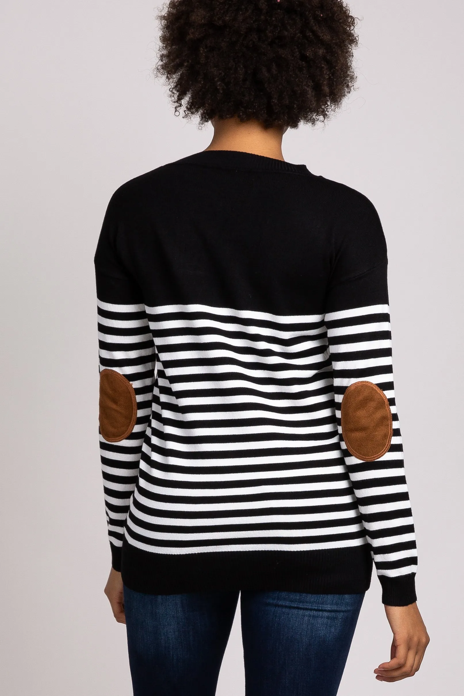 PinkBlush Black Striped Elbow Patch Knit Sweater sold by Pinkblush product image thumbnail 3
