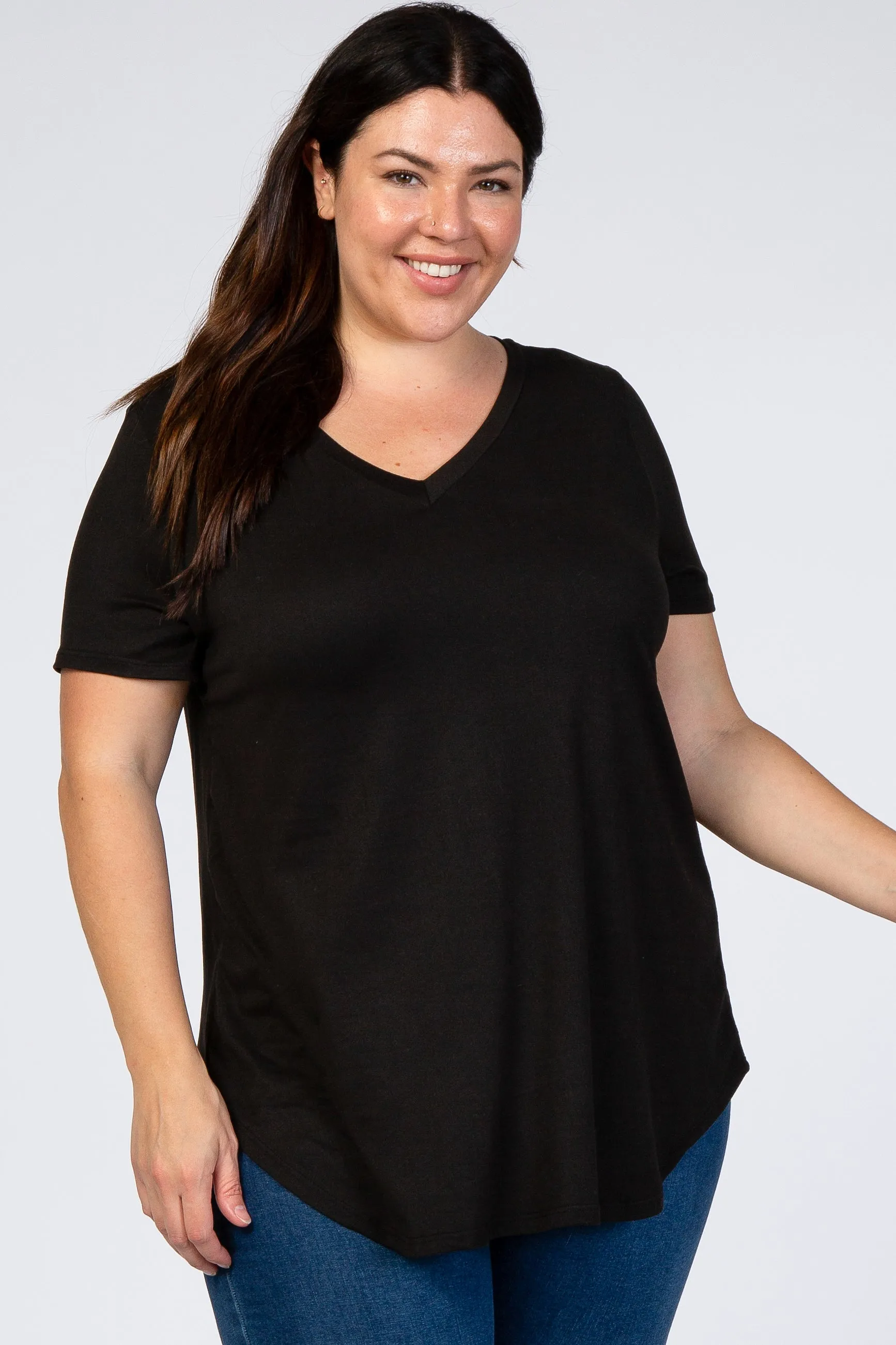 Black V-Neck Short Sleeve Maternity Plus Top sold by Pinkblush product image thumbnail 5