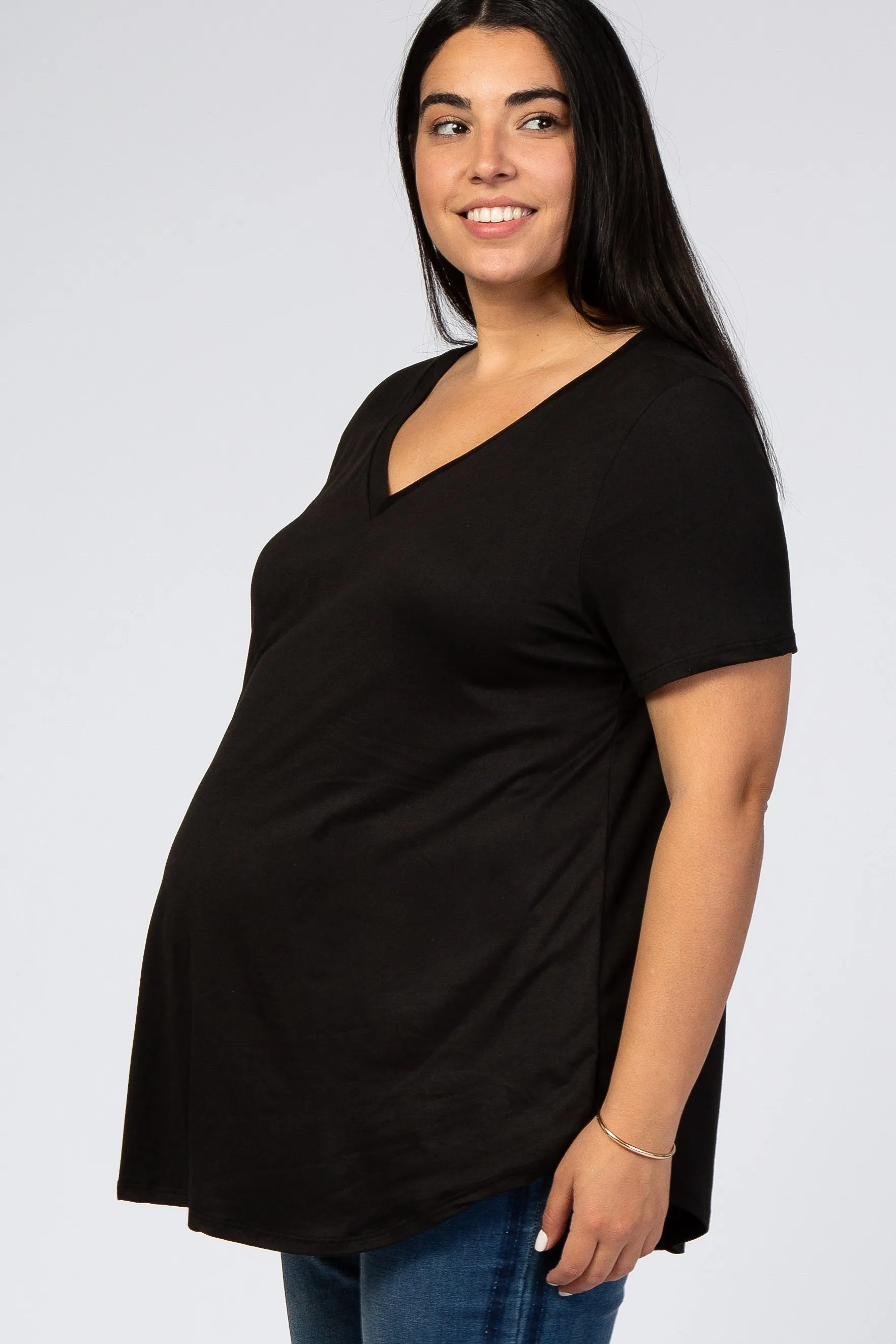 Black V-Neck Short Sleeve Maternity Plus Top sold by Pinkblush product image thumbnail 2