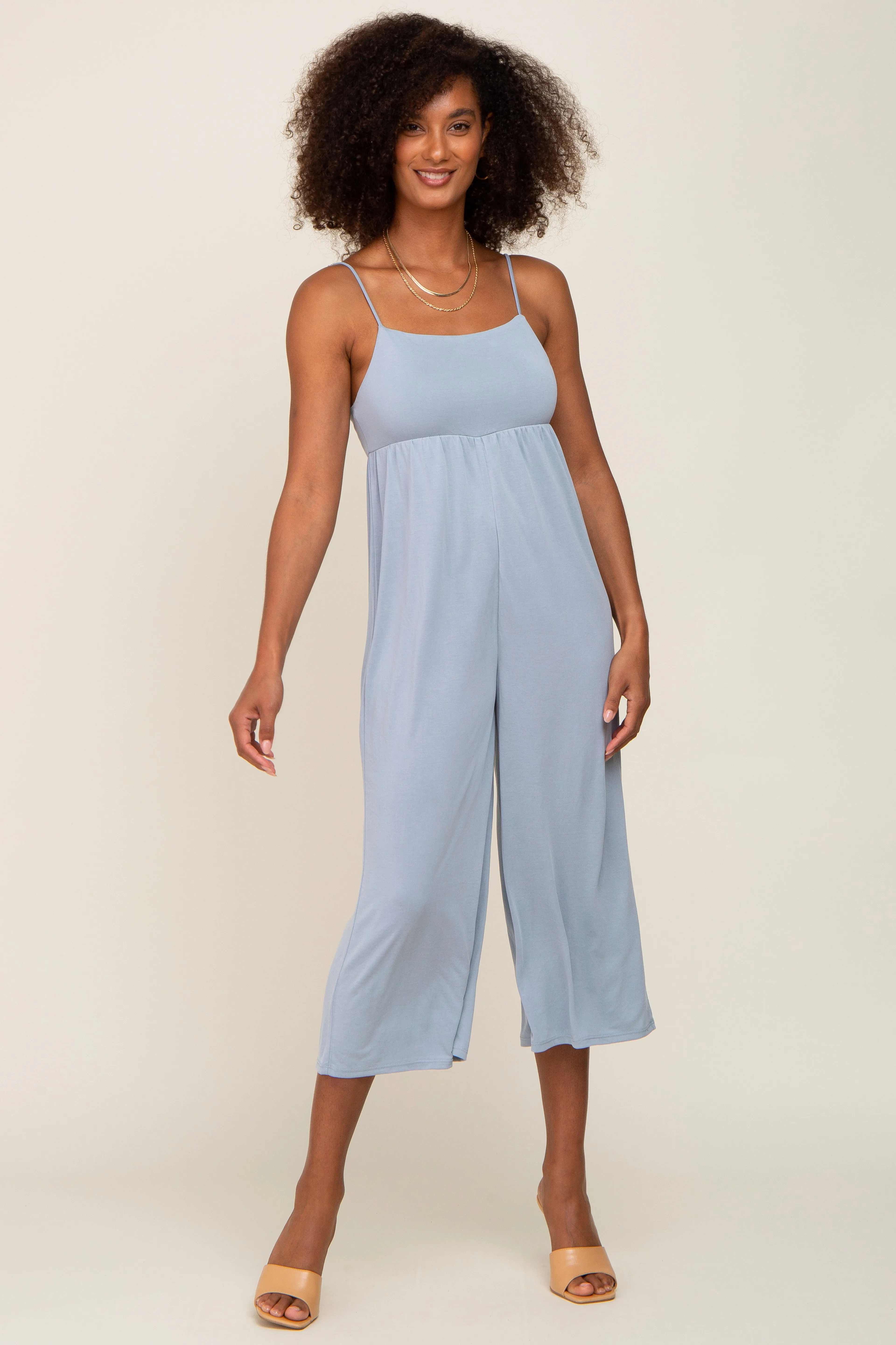Light Blue Sleeveless Cropped Jumpsuit sold by Pinkblush