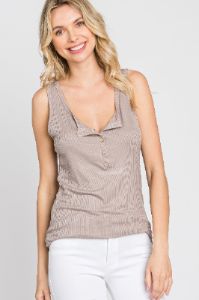 Taupe Ribbed Button Up Maternity Tank Top sold by Pinkblush