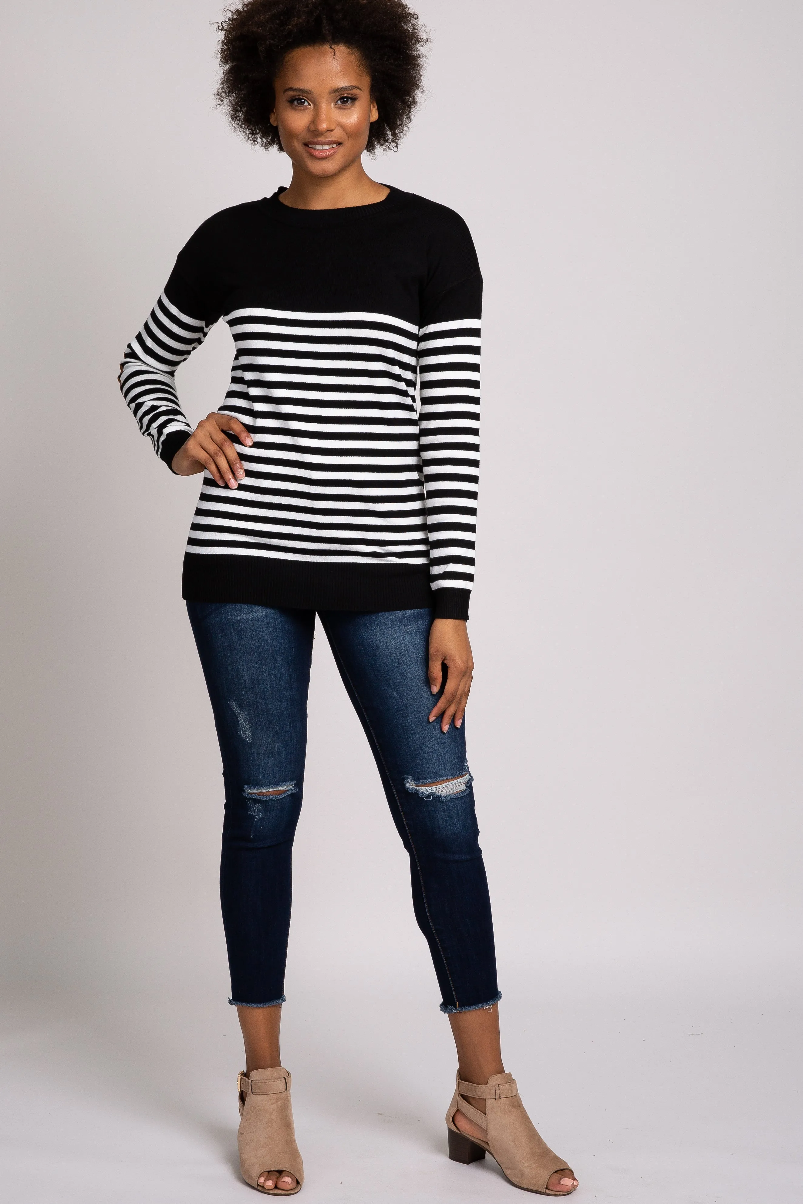 PinkBlush Black Striped Elbow Patch Knit Sweater sold by Pinkblush product image thumbnail 4
