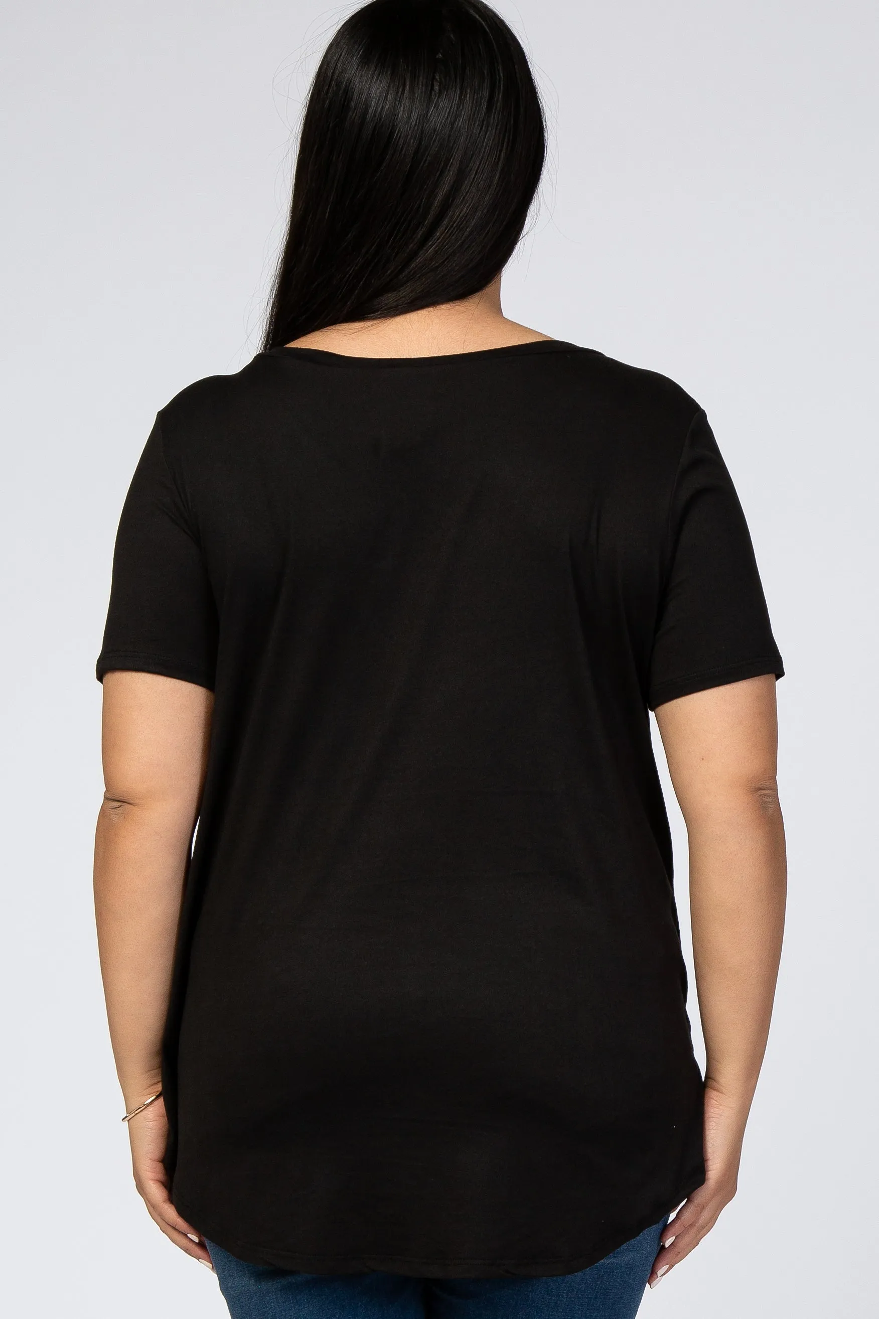 Black V-Neck Short Sleeve Maternity Plus Top sold by Pinkblush product image thumbnail 3