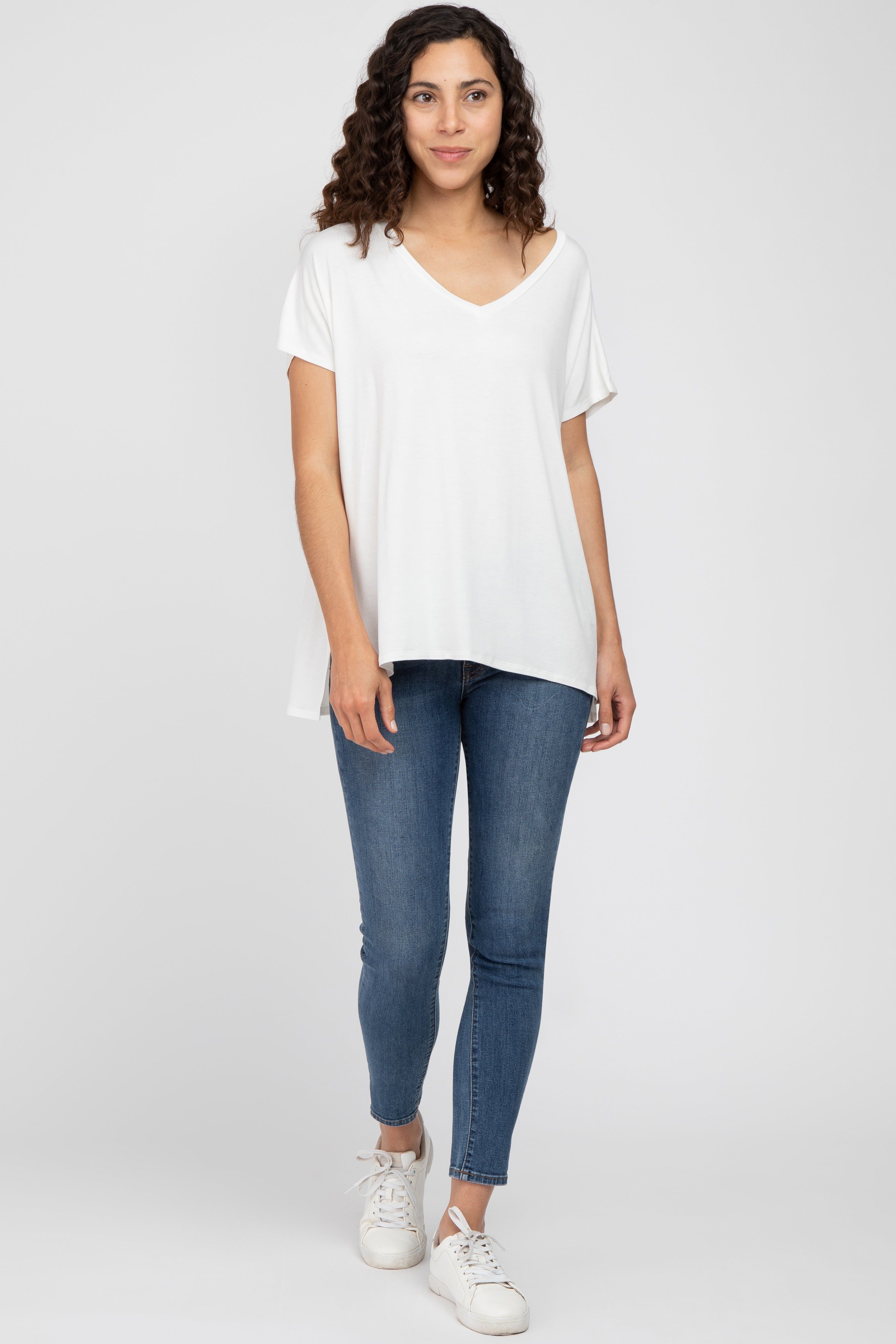 Ivory V-Neck Oversized Short Sleeve Top sold by Pinkblush product image thumbnail 4