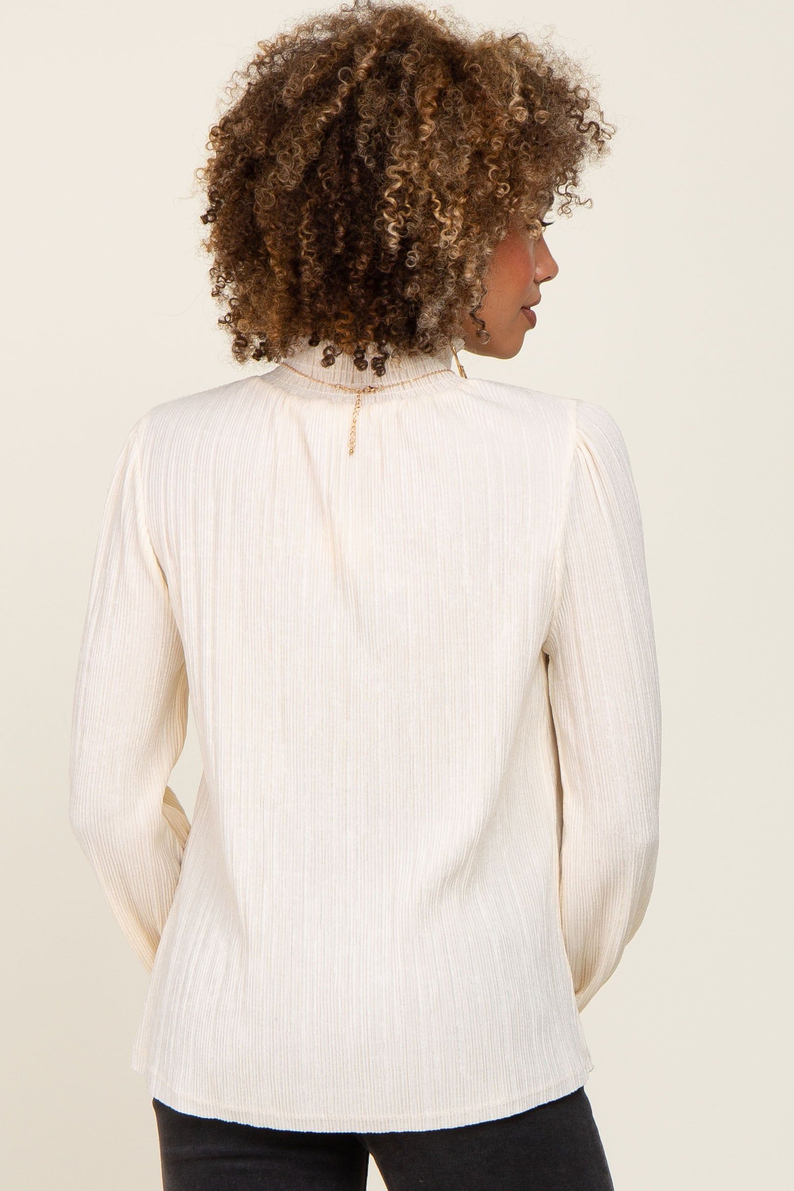 Ivory Velvet Pleated Mock Neck Blouse sold by Pinkblush product image thumbnail 4