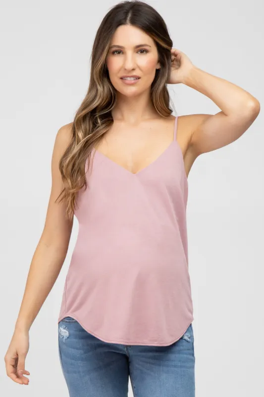 Mauve Curved Hem Maternity Tank Top sold by Pinkblush