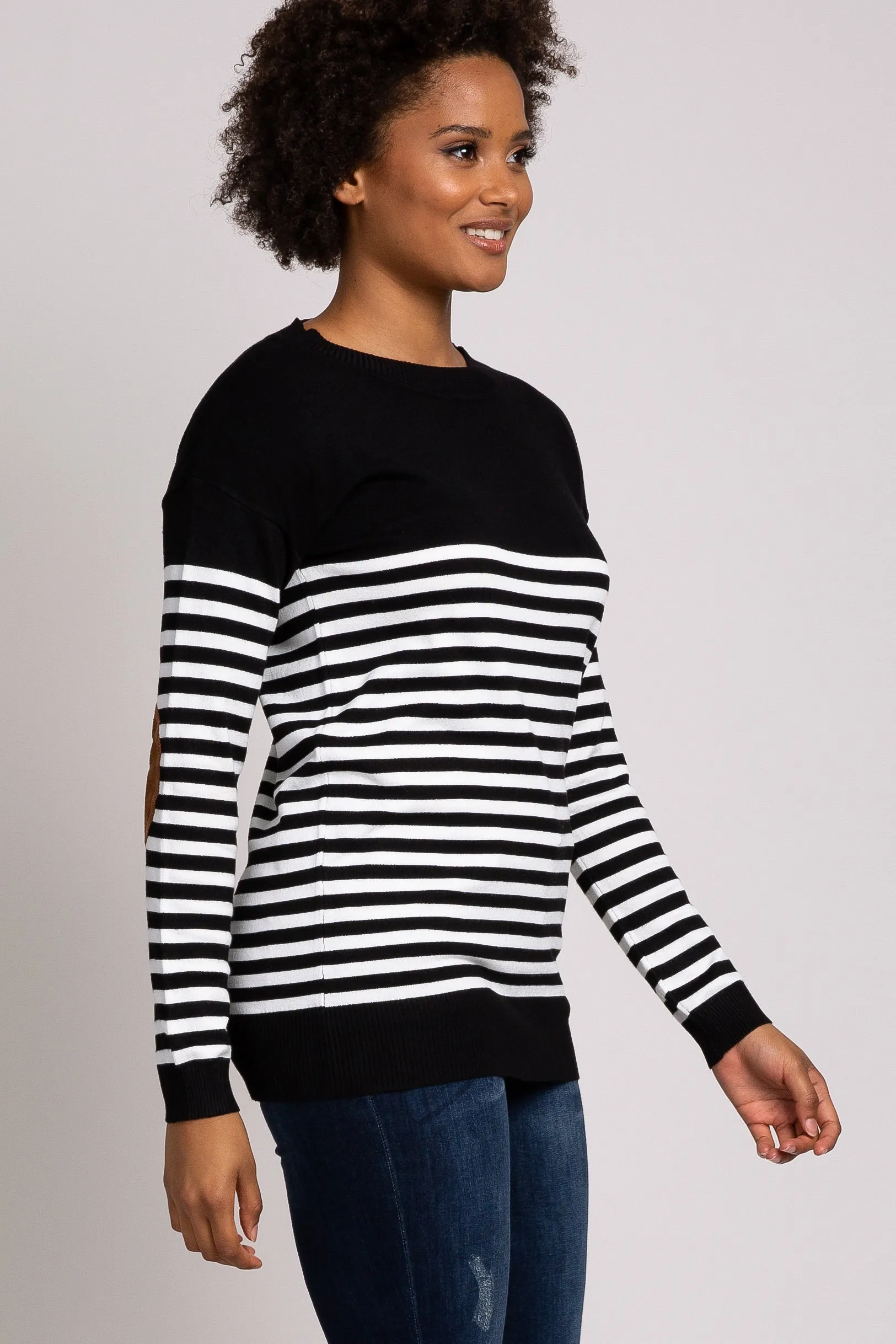 PinkBlush Black Striped Elbow Patch Knit Sweater sold by Pinkblush product image thumbnail 2