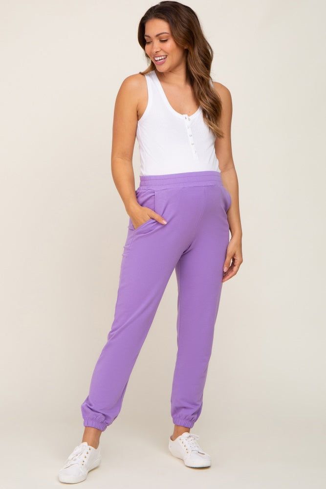 Lavender Basic Pocketed Maternity Sweatpants sold by Pinkblush