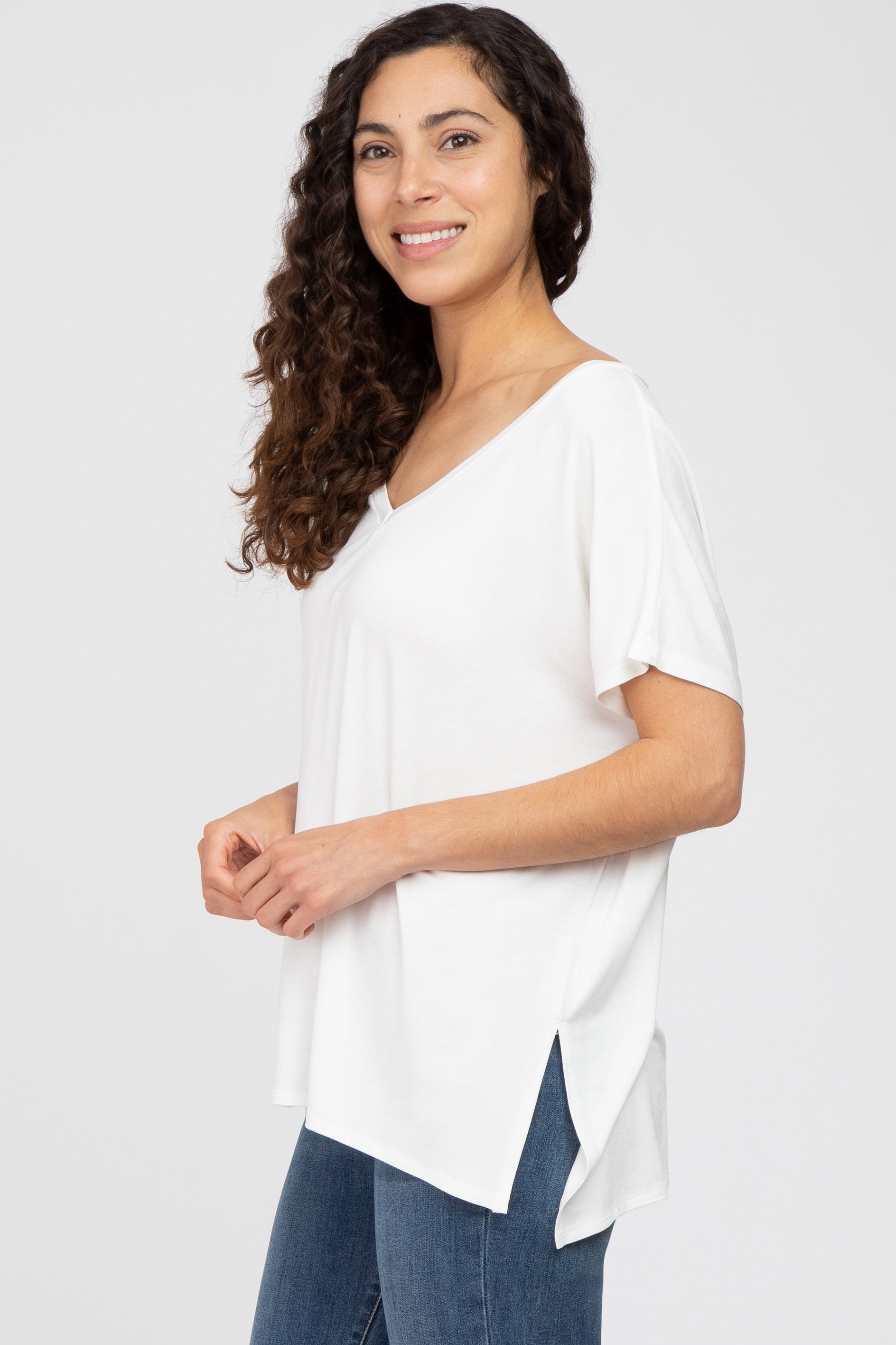 Ivory V-Neck Oversized Short Sleeve Top sold by Pinkblush product image thumbnail 2