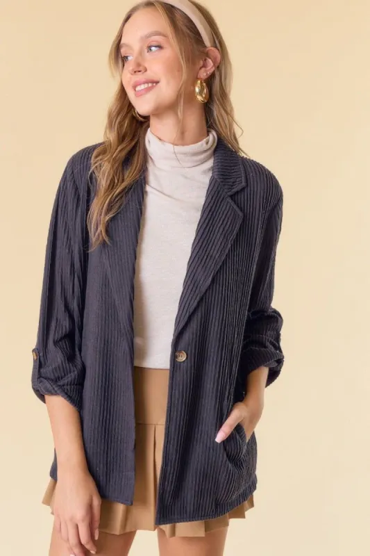 Charcoal Roll-Up Sleeve Blazer sold by Pinkblush