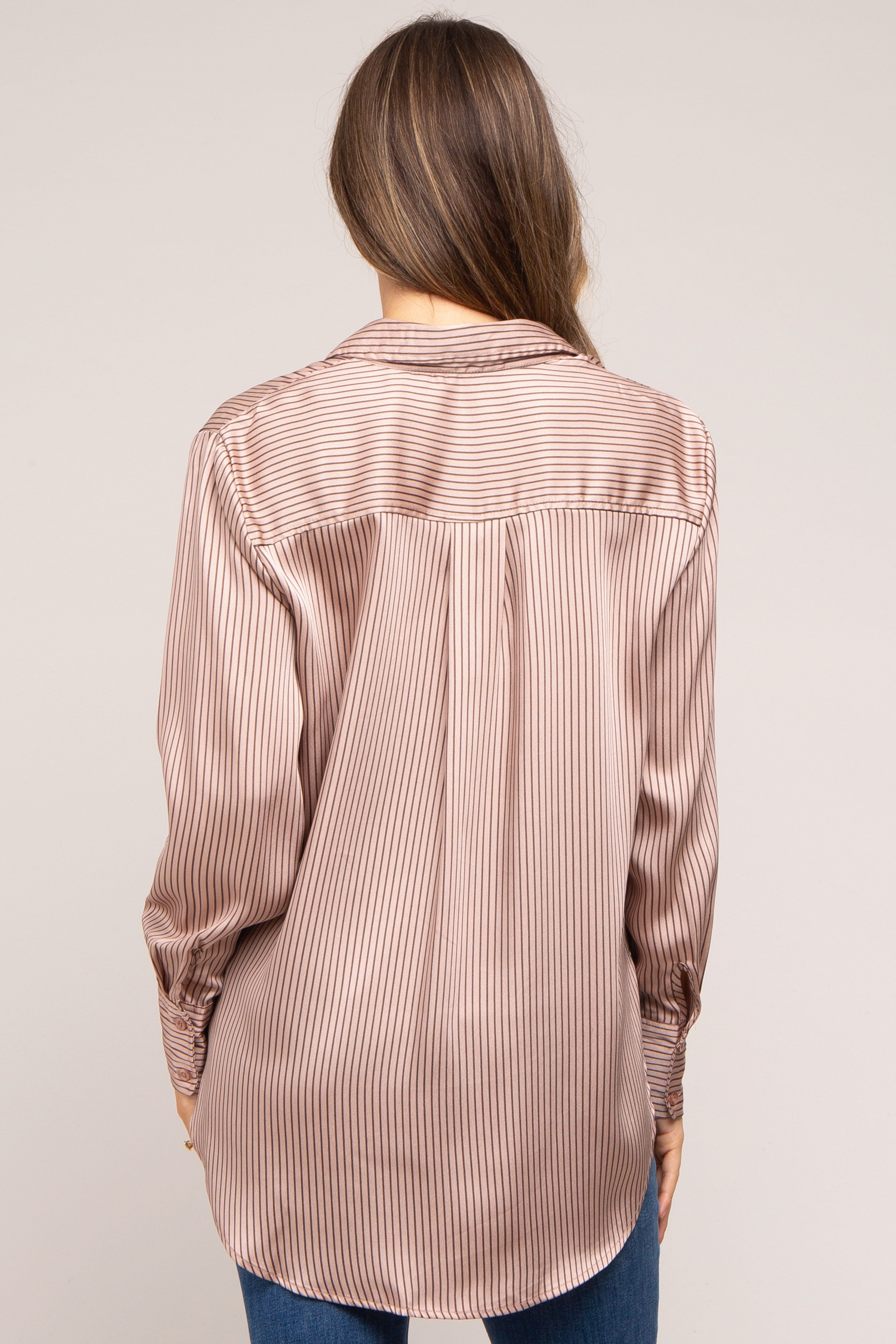 Mauve Striped Satin Maternity Button Up Top sold by Pinkblush product image thumbnail 3