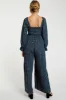Dark Teal Floral Smocked Wide Leg Maternity Jumpsuit sold by Pinkblush