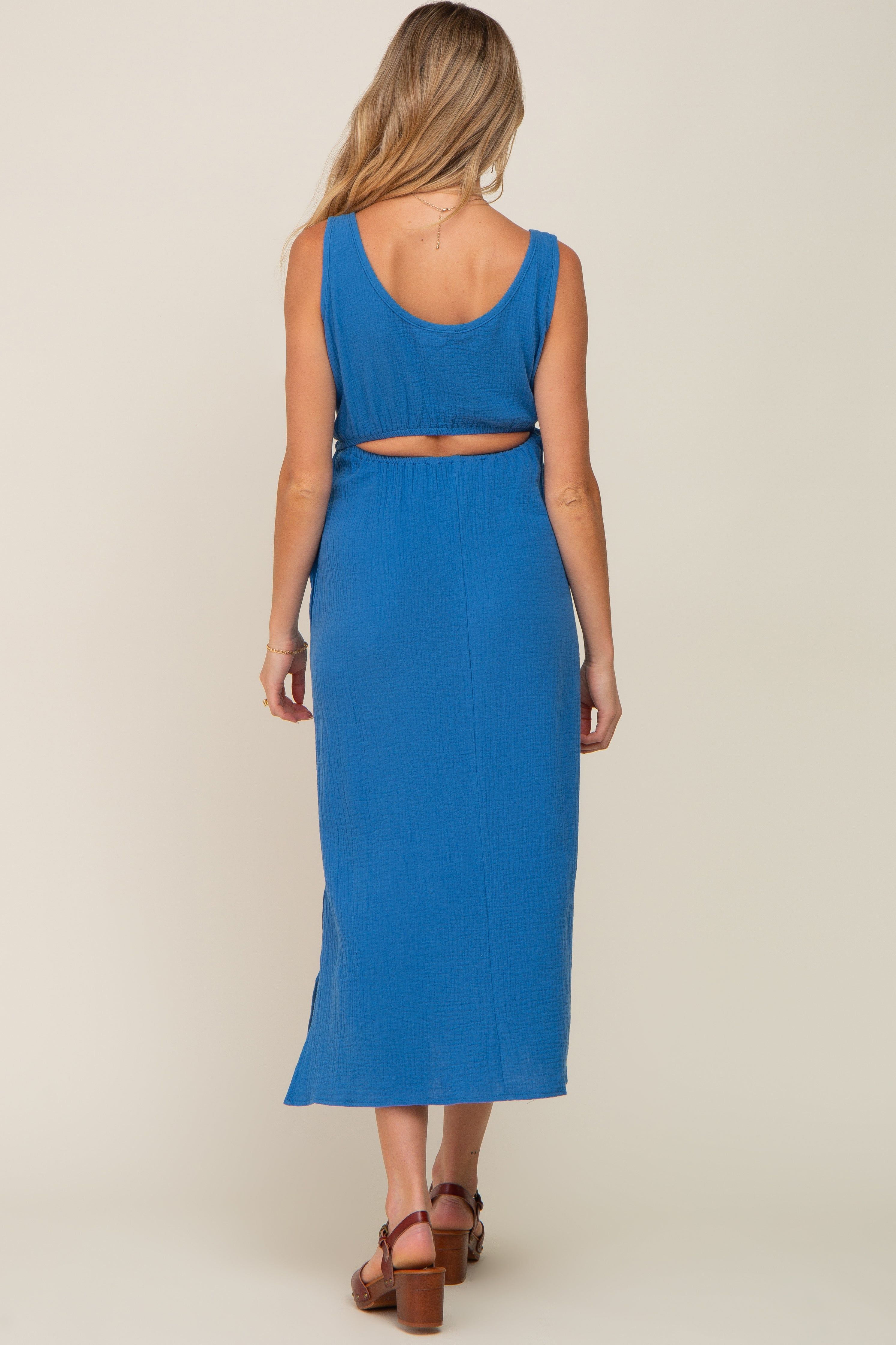 Blue Lightweight Sleeveless Open Back Maternity Maxi Dress sold by Pinkblush product image thumbnail 3