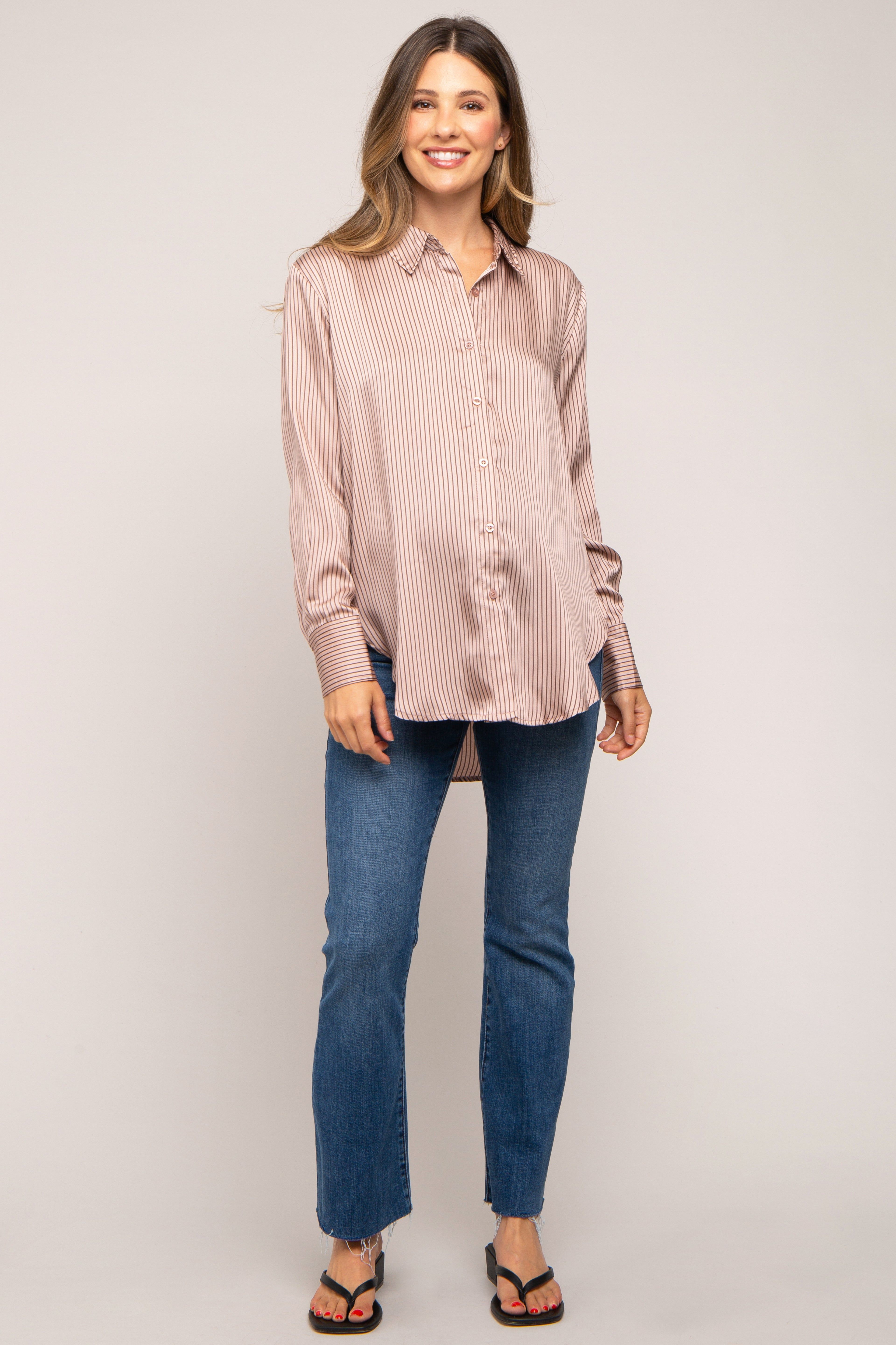Mauve Striped Satin Maternity Button Up Top sold by Pinkblush product image thumbnail 4