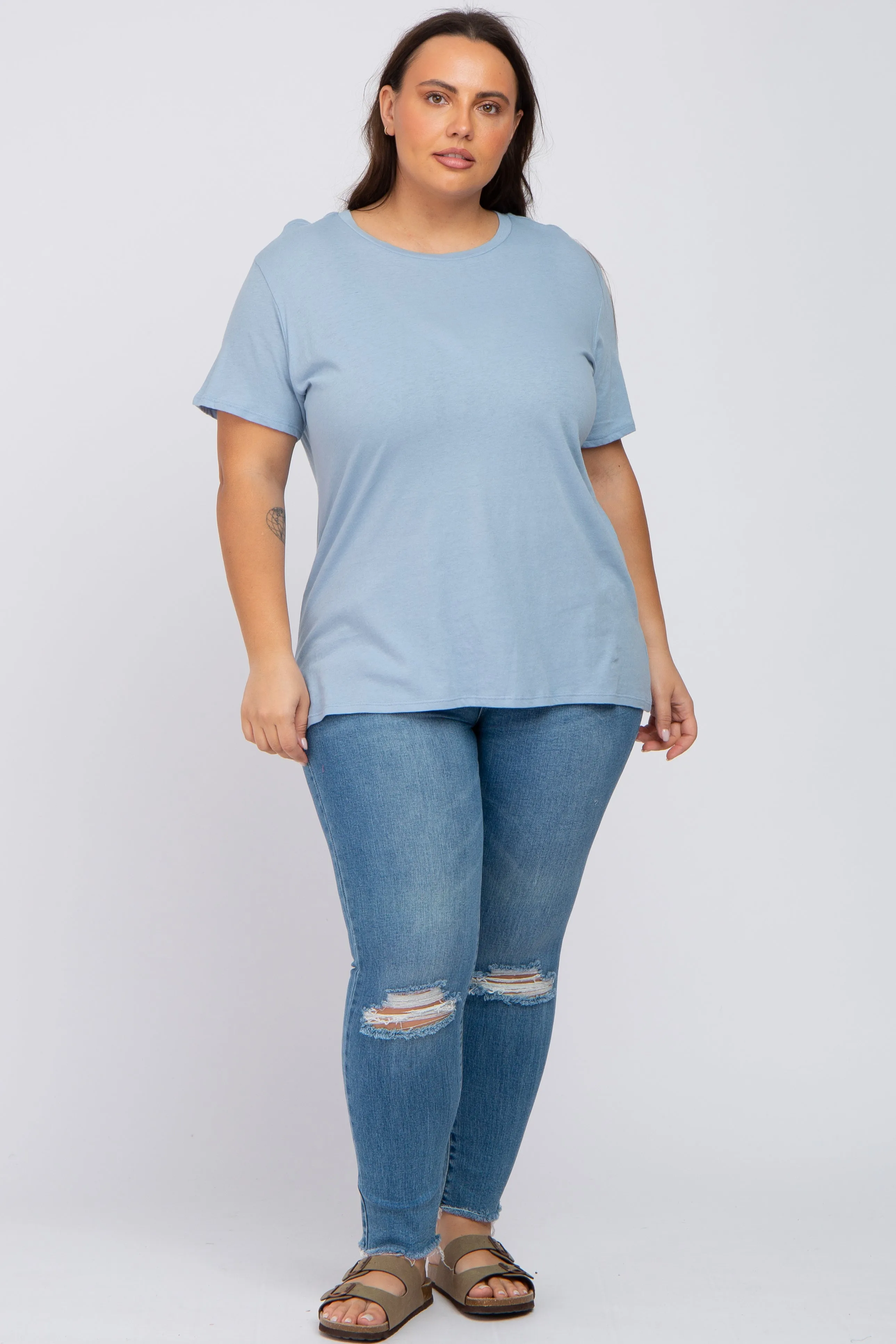 Blue Solid Short Sleeve Plus Top sold by Pinkblush product image thumbnail 4