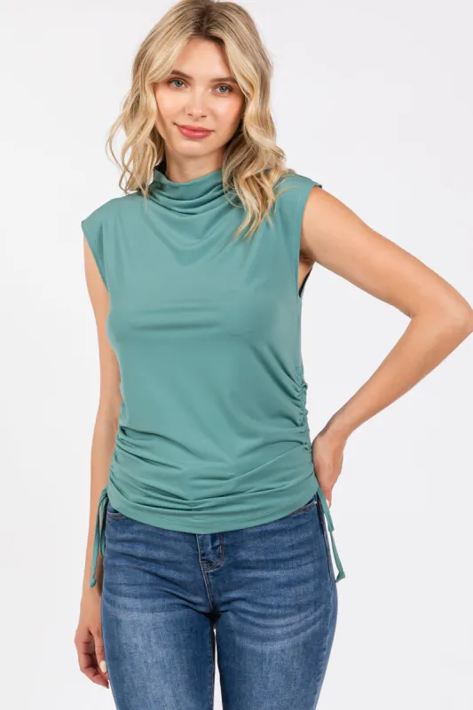 Light Teal Ruched Side Tie Tank Top sold by Pinkblush