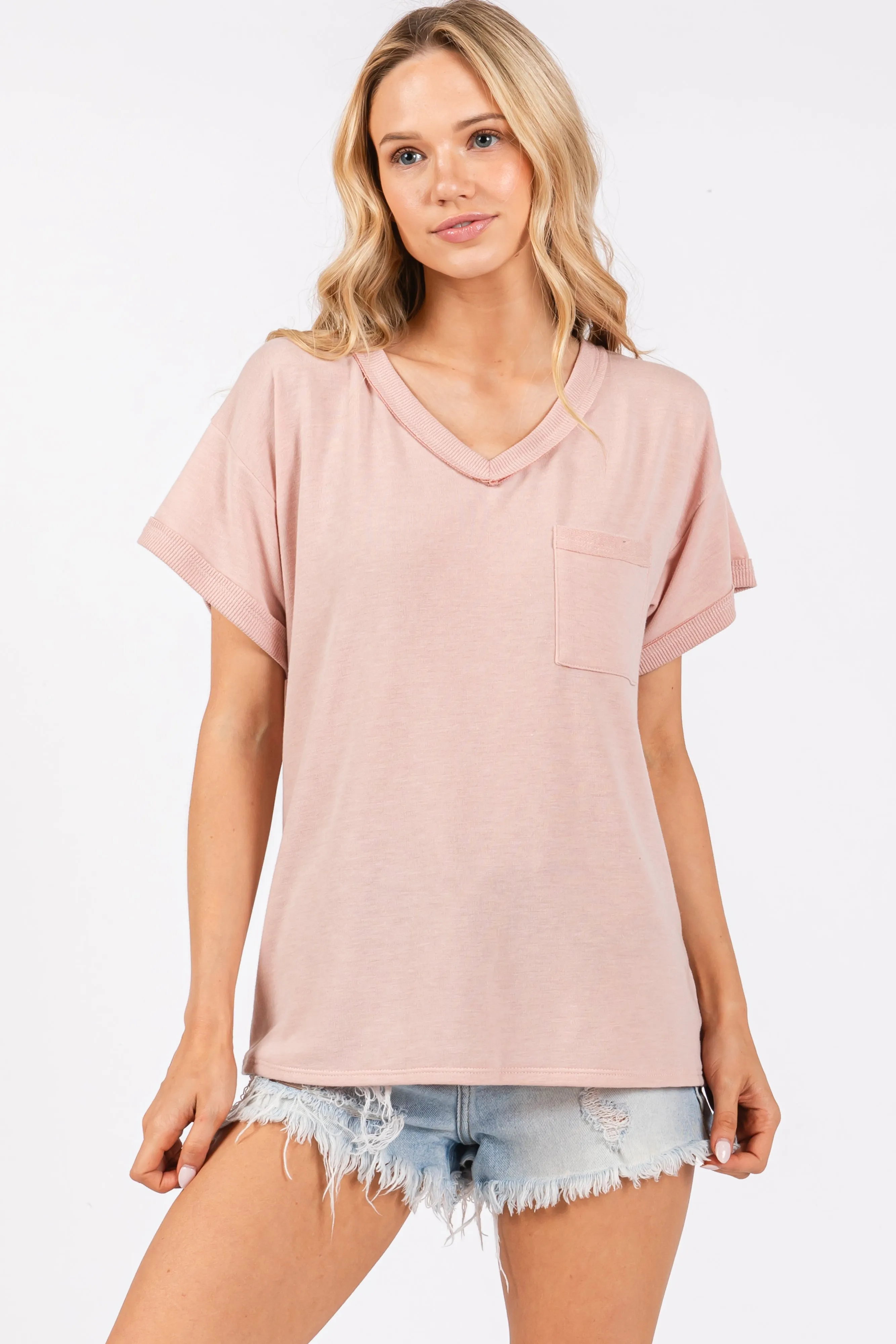 Light Pink Front Pocket Short Sleeve Top sold by Pinkblush product image thumbnail 2