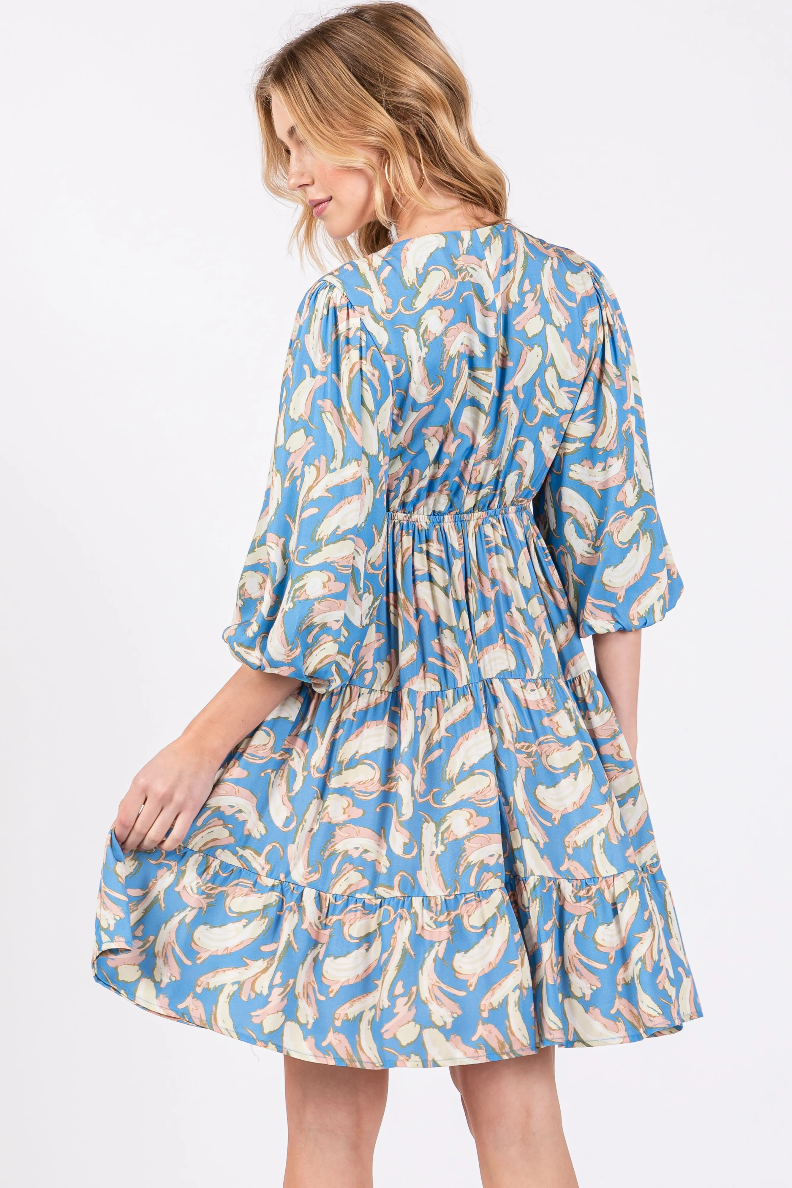 Blue Printed Tiered Sweetheart Dress sold by Pinkblush product image thumbnail 3