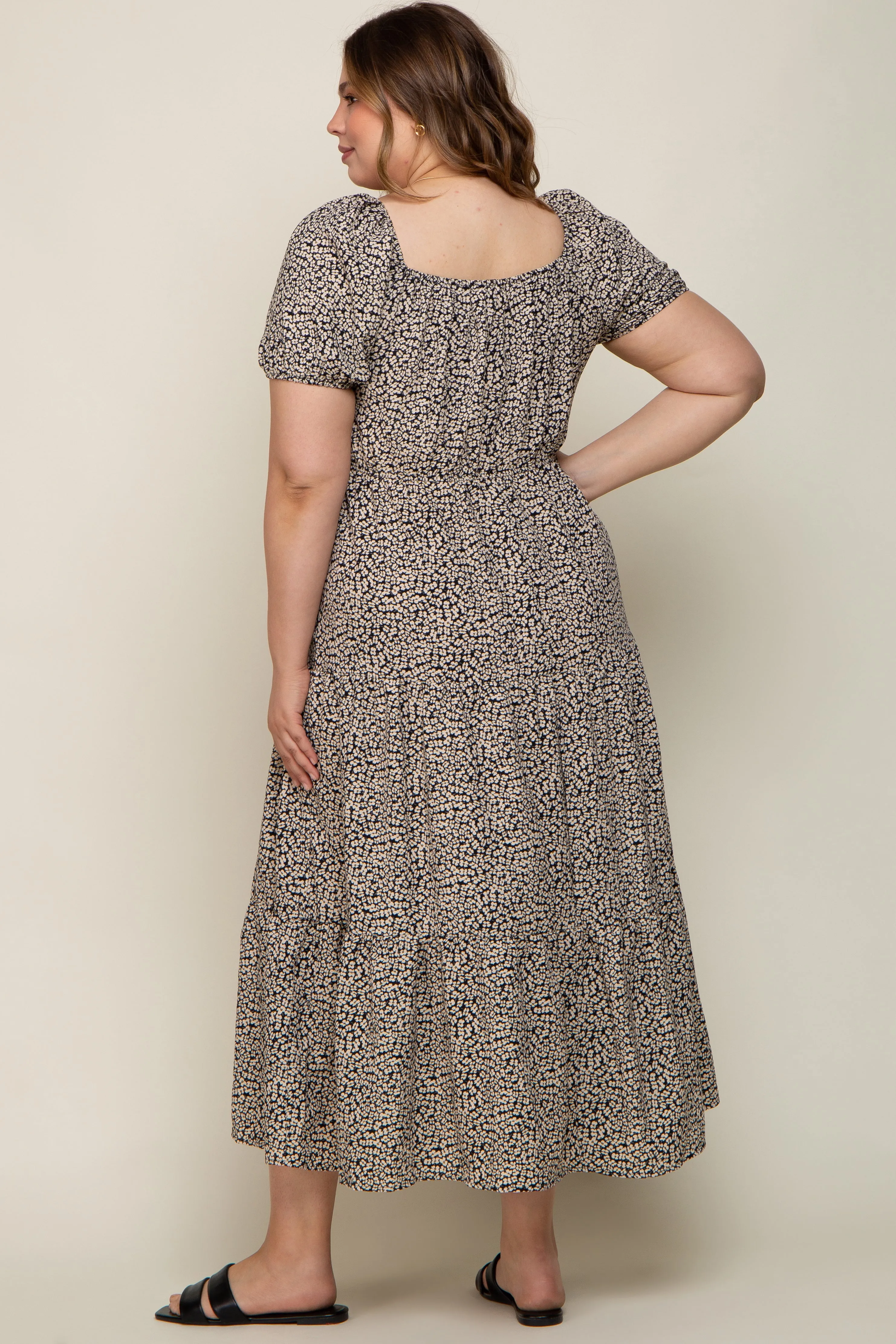 Black Floral Puff Sleeve Maternity Plus Maxi Dress sold by Pinkblush product image thumbnail 3