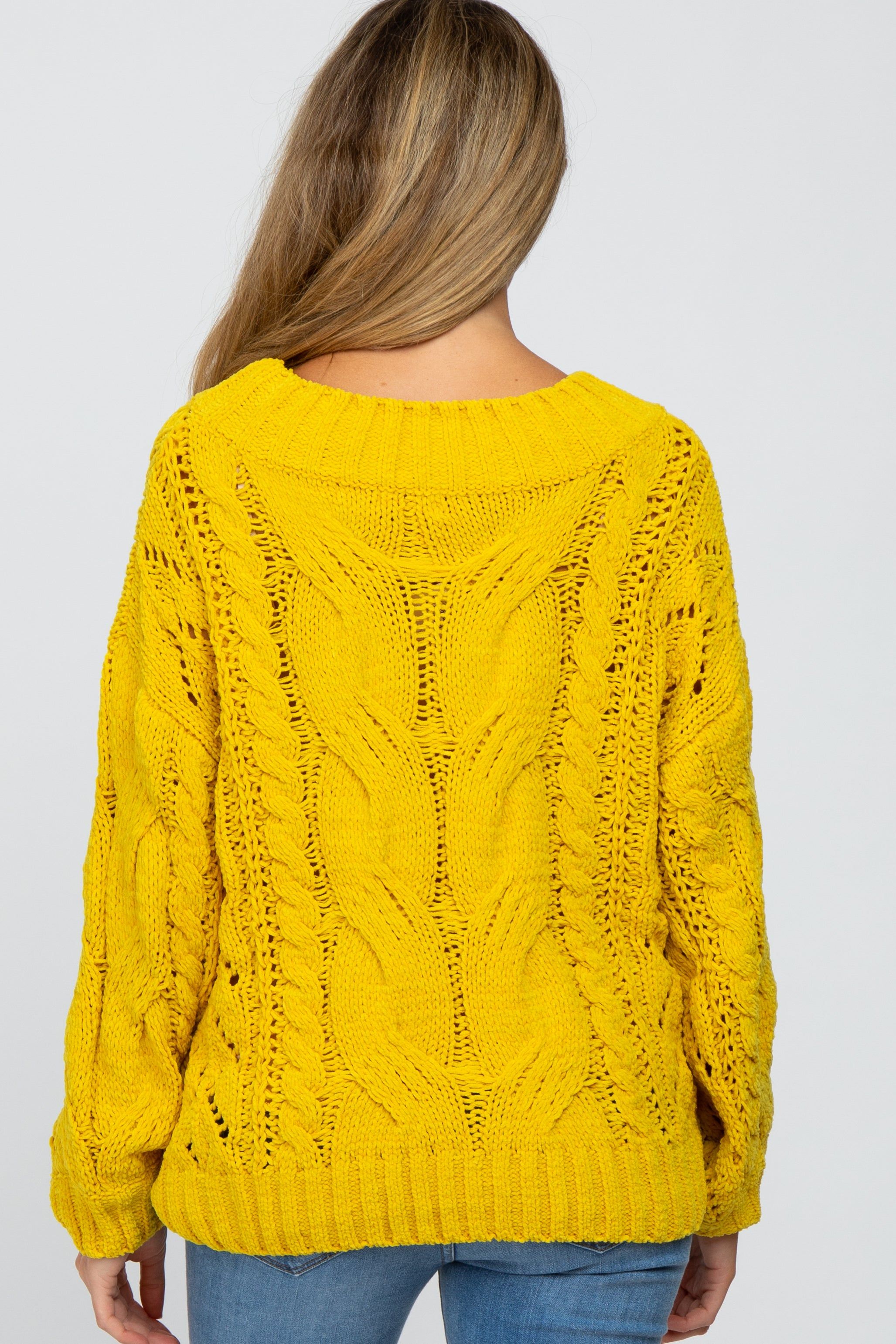 Yellow Cable Knit Off Shoulder Bubble Sleeve Maternity Sweater sold by Pinkblush product image thumbnail 4