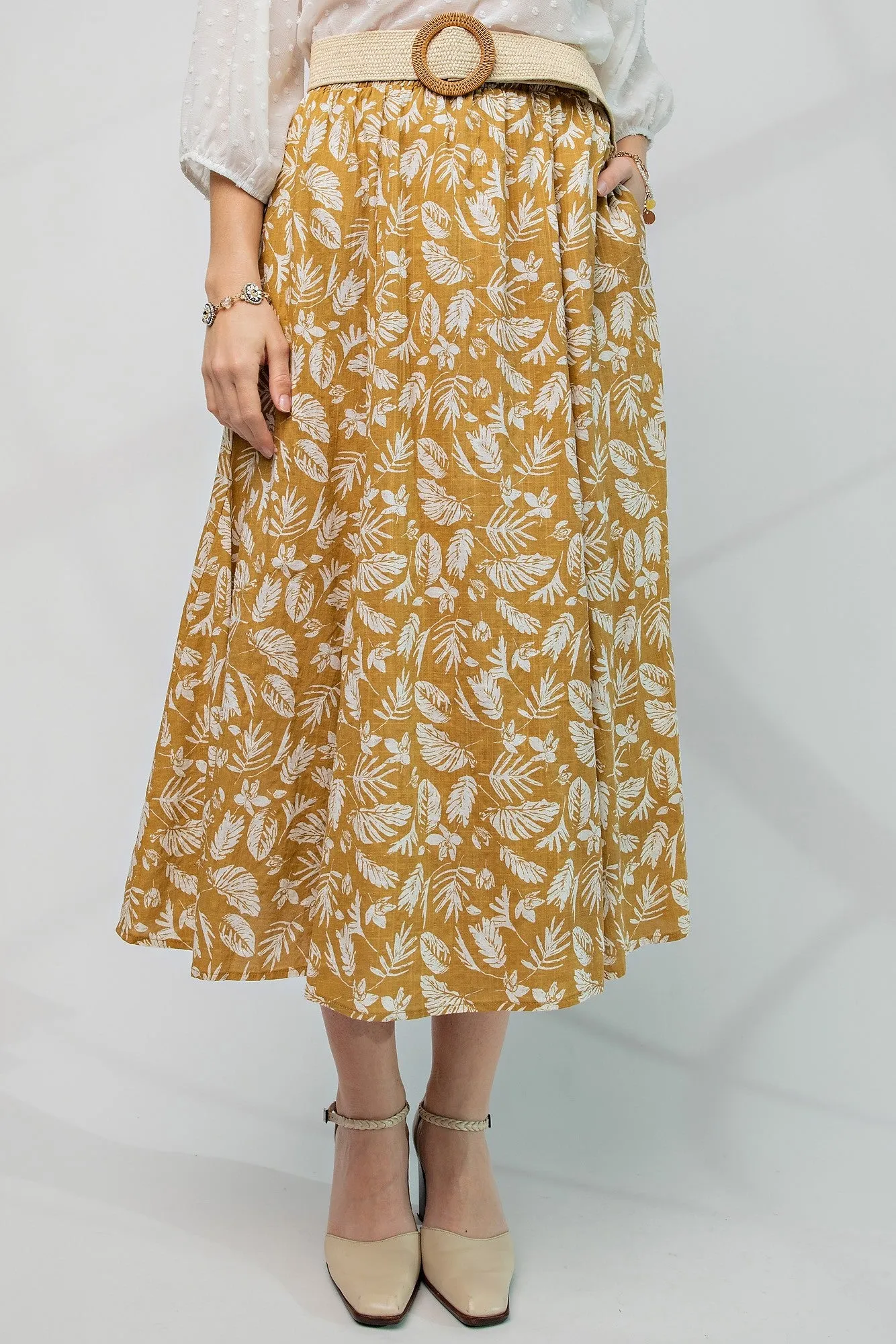 Mustard Floral Pleated Midi Skirt sold by Pinkblush product image thumbnail 2