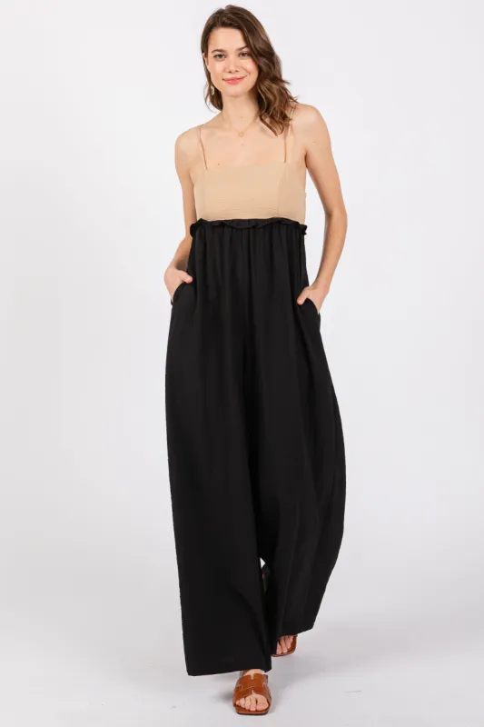 Taupe Colorblock Sleeveless Jumpsuit sold by Pinkblush