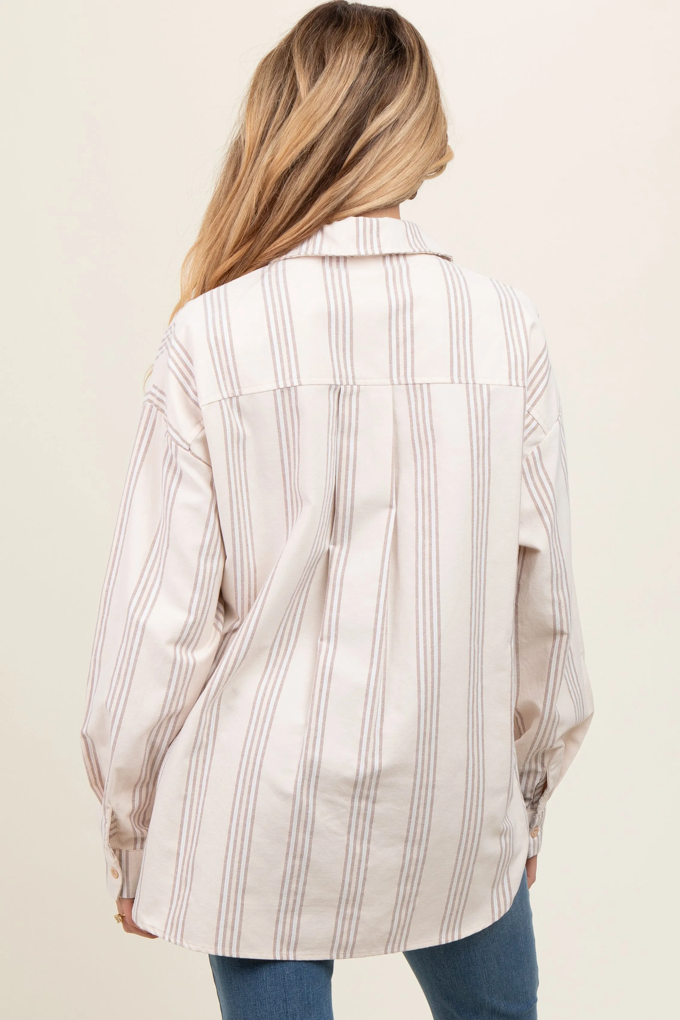 Taupe Stripe Button Down Maternity Shirt sold by Pinkblush product image thumbnail 3