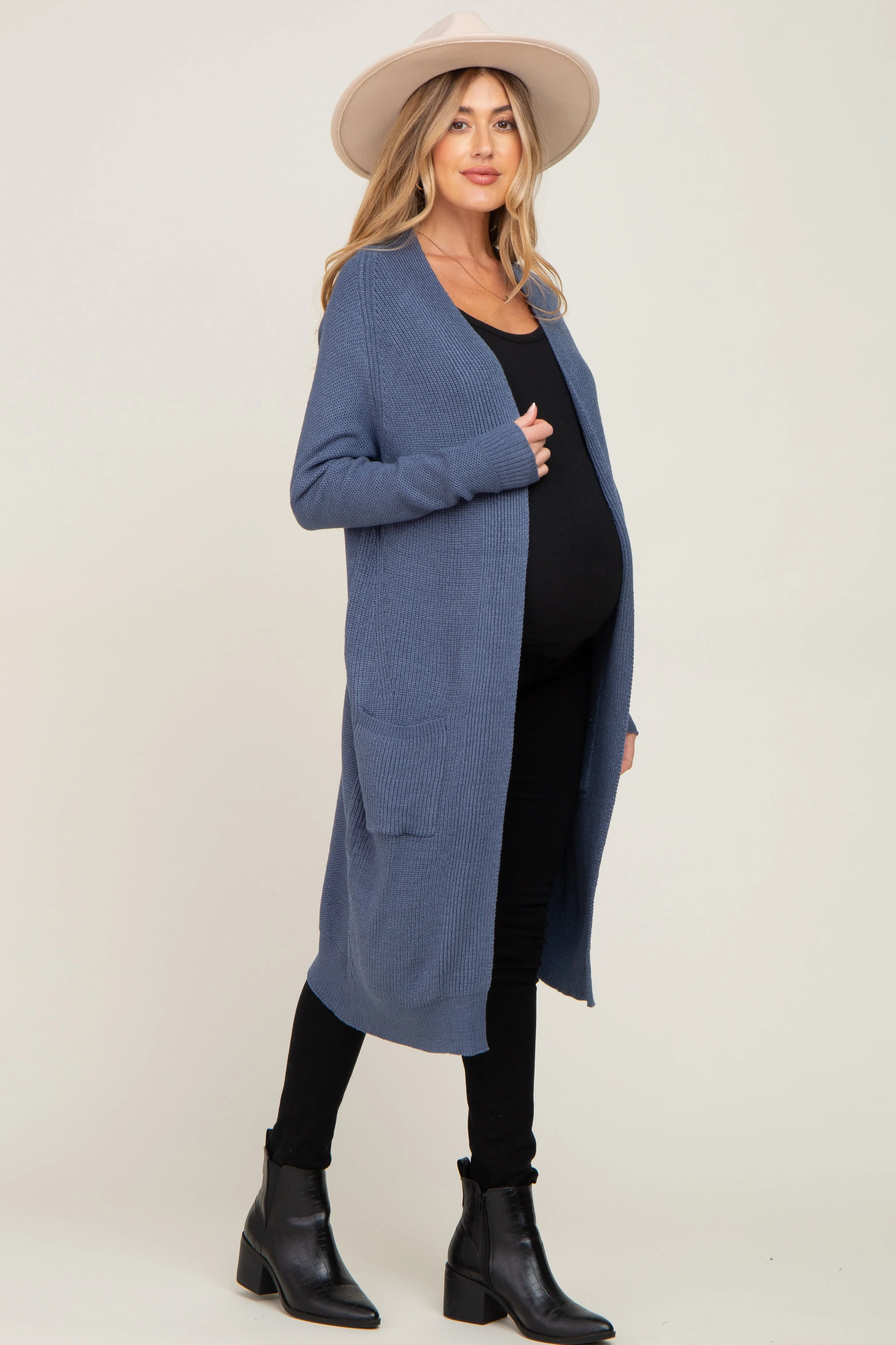 Blue Open Front Long Maternity Cardigan sold by Pinkblush product image thumbnail 2