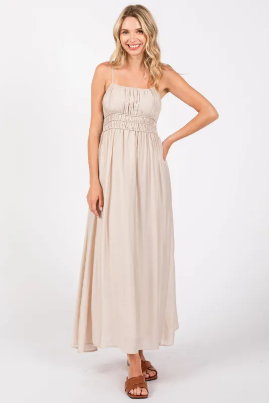 Beige Sleeveless Square Neckline Maxi Dress sold by Pinkblush