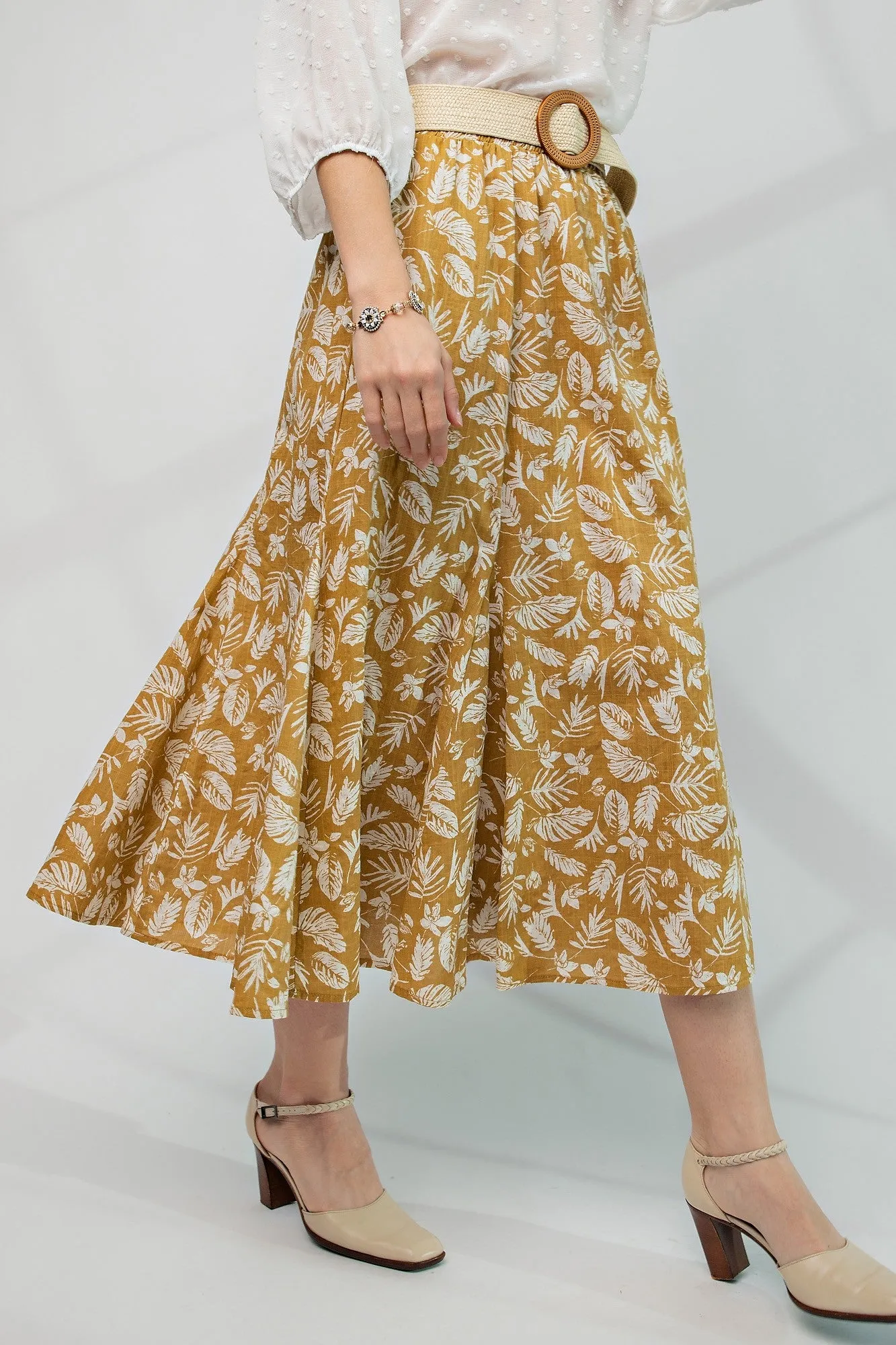 Mustard Floral Pleated Midi Skirt sold by Pinkblush product image thumbnail 3