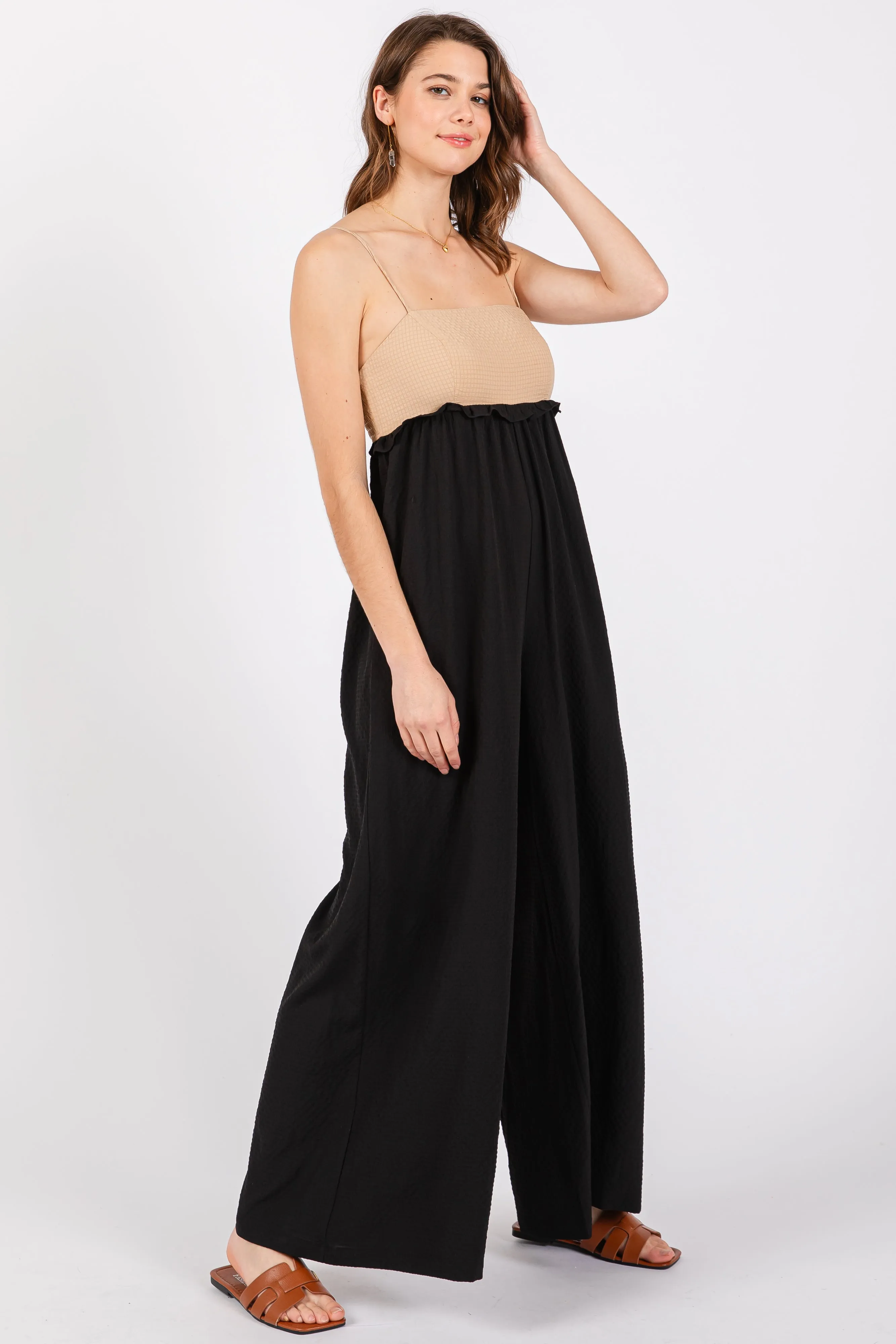 Taupe Colorblock Sleeveless Jumpsuit sold by Pinkblush product image thumbnail 2