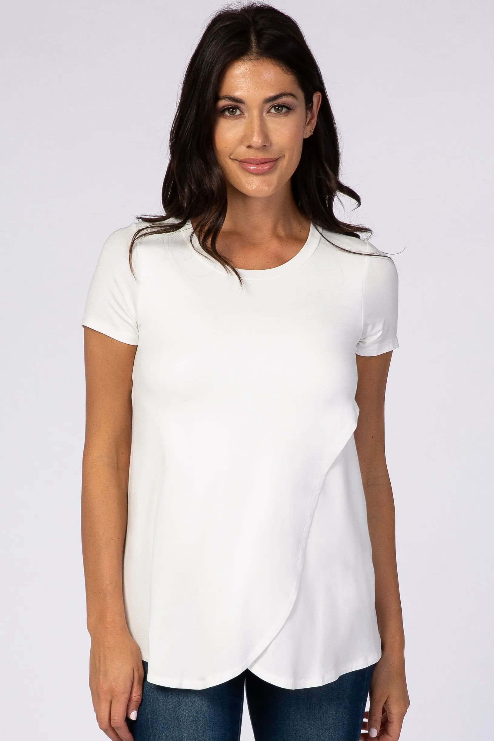 Ivory Layered Wrap Front Nursing Top sold by Pinkblush